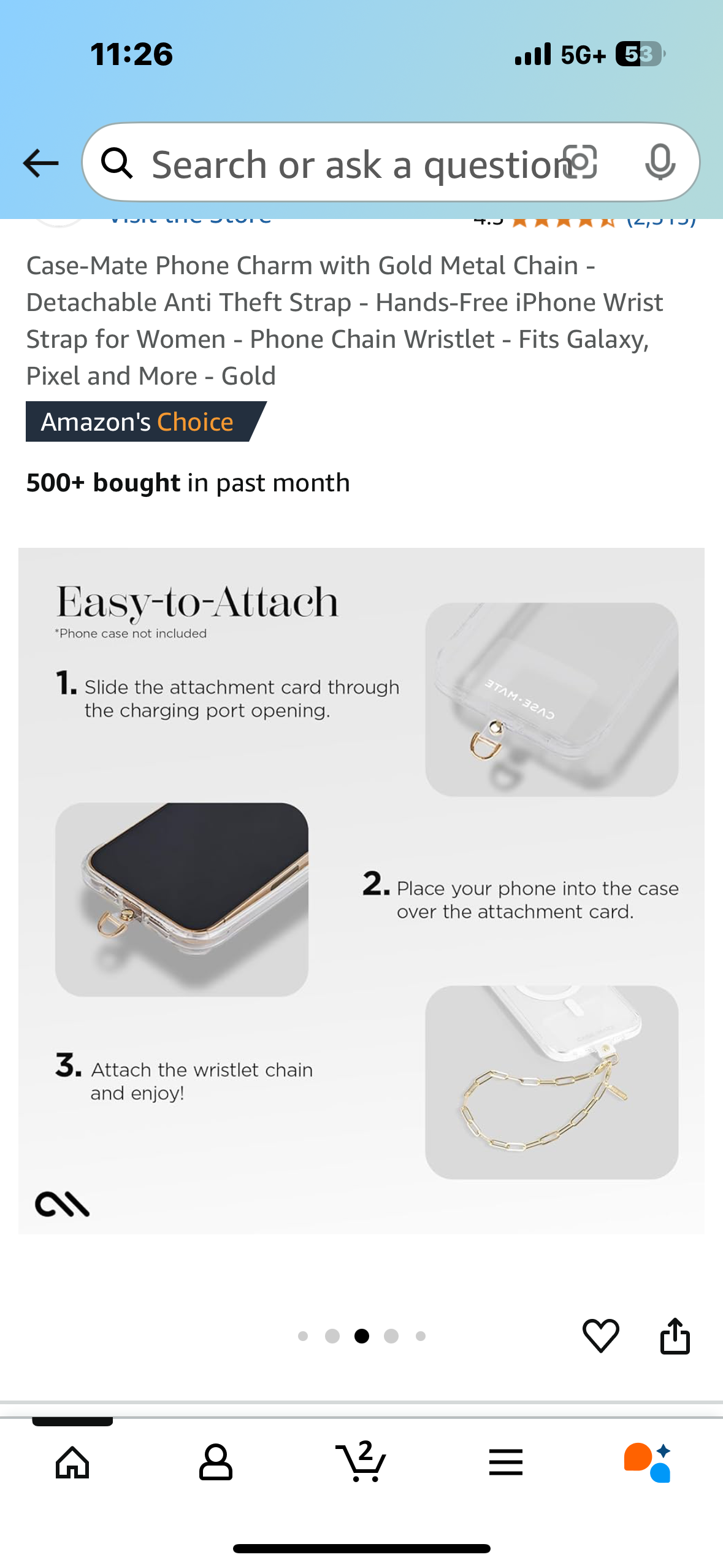Case-Mate Phone Charm with Gold Metal Chain - Detachable Anti Theft Strap - Hands-Free iPhone Wrist Strap for Women - Phone Chain Wristlet - Fits Galaxy, Pixel and More - Gold
