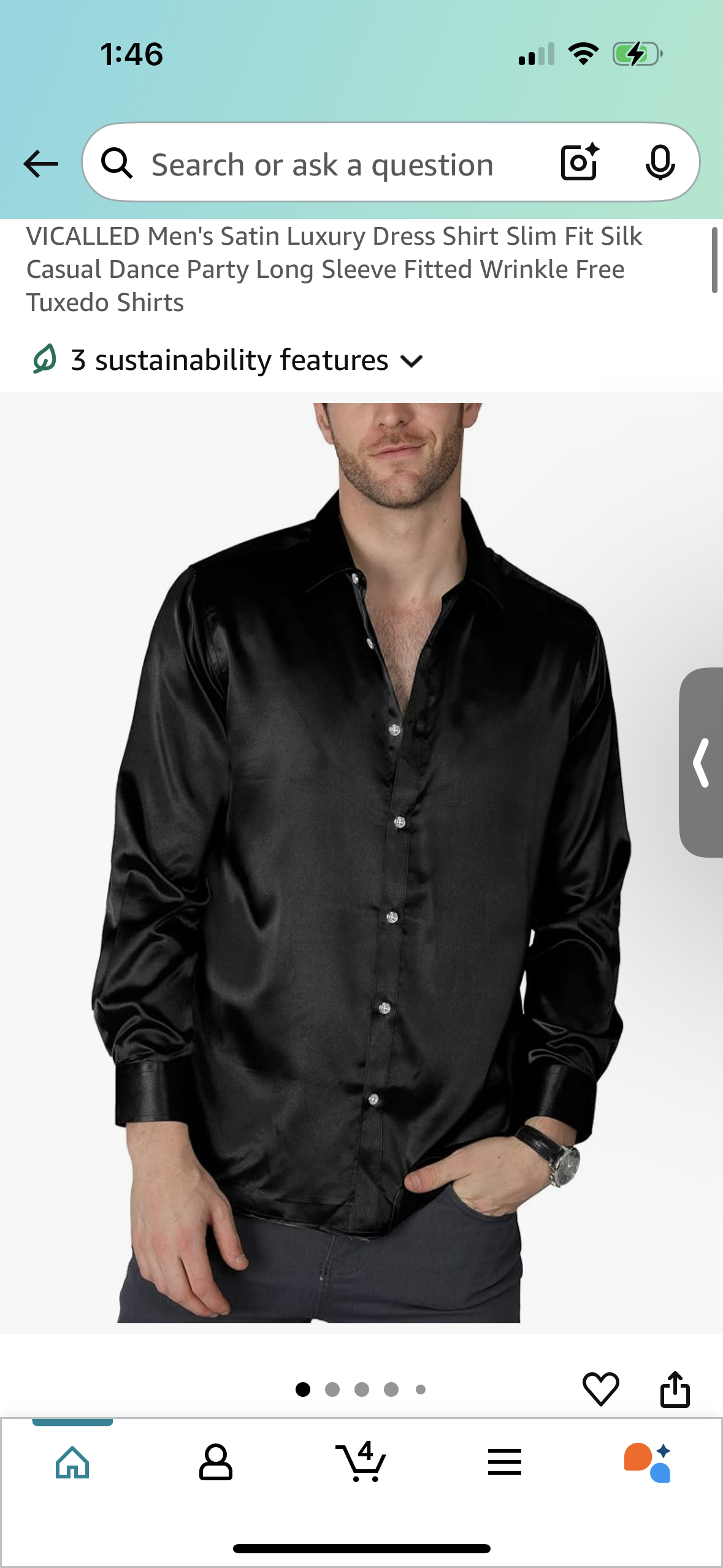 VICALLED Men's Luxury Satin Dress Shirt, Slim Fit Silk Party Long Sleeve (Size XL)