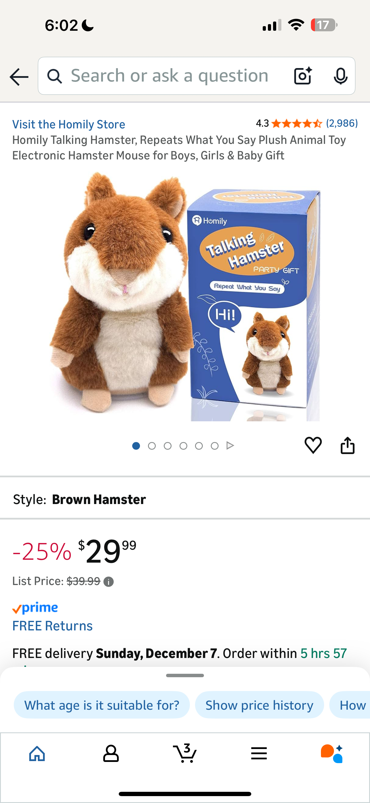 Homily Talking Hamster, Repeats What You Say Plush Animal Toy Electronic Hamster Mouse for Boys, Girls & Baby Gift