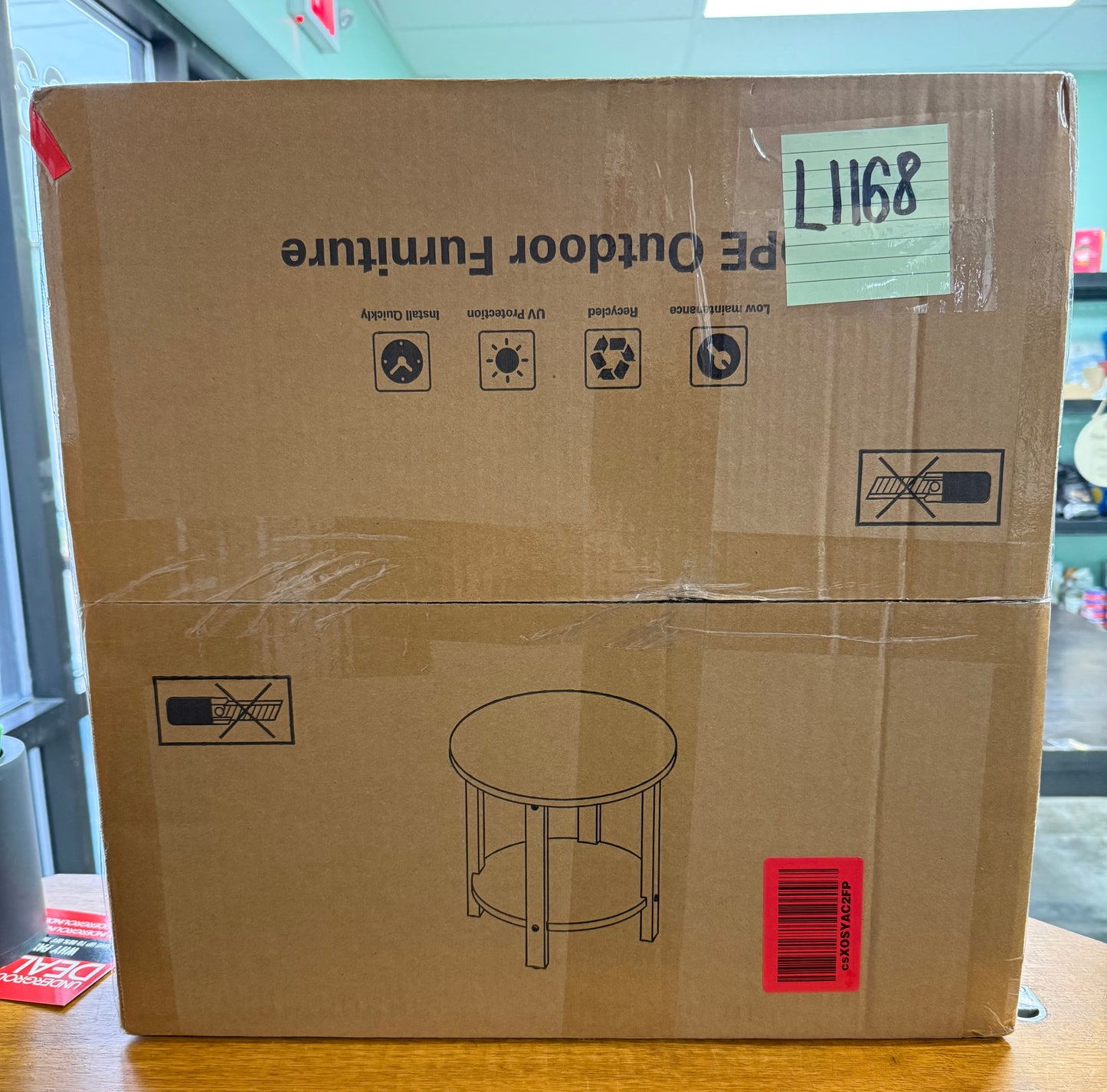 Side Table for Patio, 18.1-Inch Weatherproof Small Outdoor Table for Adirondack, 2-Tier Round End Table for Garden Backyard Porch Deck Balcony Poolside, Grey (L1168)