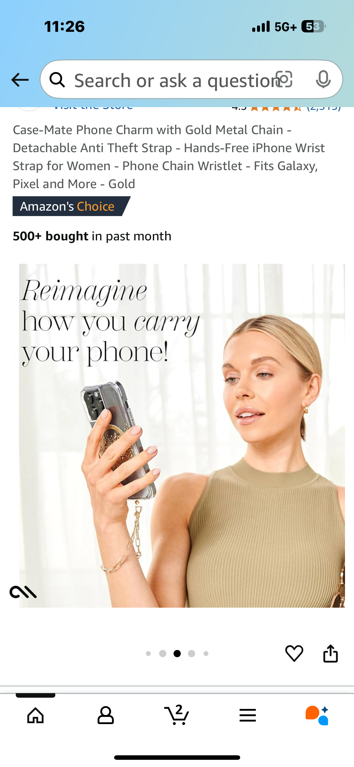 Case-Mate Phone Charm with Gold Metal Chain - Detachable Anti Theft Strap - Hands-Free iPhone Wrist Strap for Women - Phone Chain Wristlet - Fits Galaxy, Pixel and More - Gold