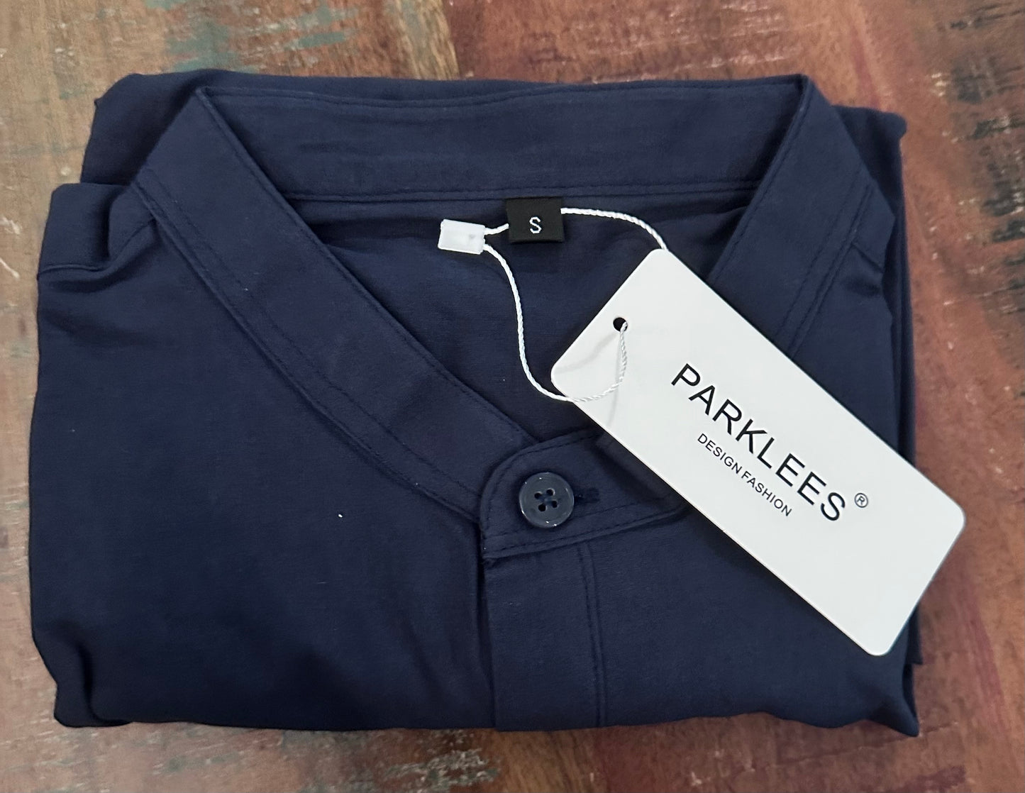 Men's Navy Cotton Slim Fit Shirt Lightweight Long Sleeve Top (Size S)