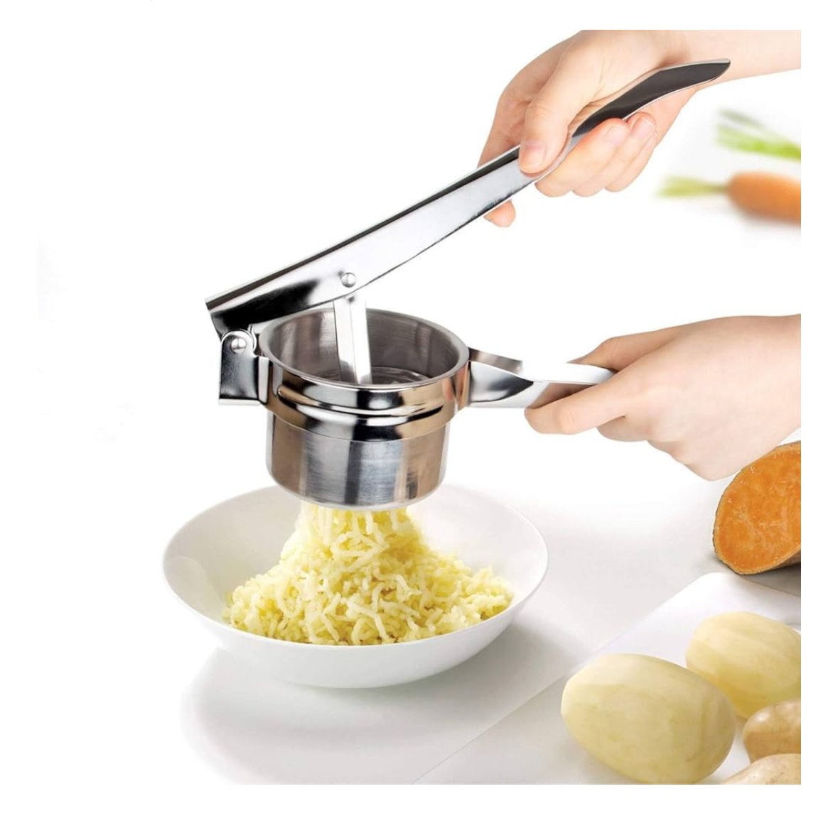 Stainless Steel Potato Ricer Masher with 3 Removable and Interchangeable Discs, Food Ricer, Fruit and Vegetables Press, Manual Masher Kitchen Tool