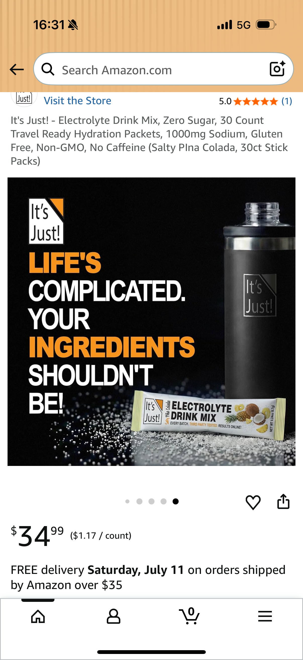 It's Just! - Electrolyte Drink Mix, Zero Sugar, 30 Count Travel Ready Hydration Packets, 1000mg Sodium, Gluten Free, Non-GMO, No Caffeine (Salty PIna Colada, 30ct Stick Packs)