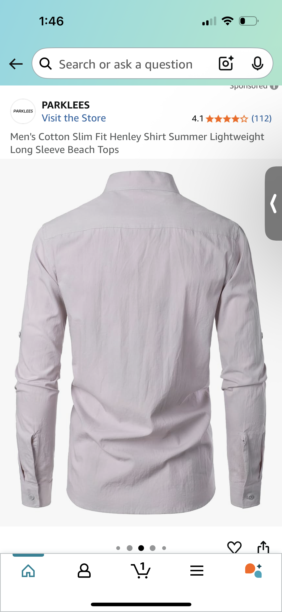 Men's Cotton Slim Fit Shirt, Summer Lightweight Long Sleeve Top (Size XXL)