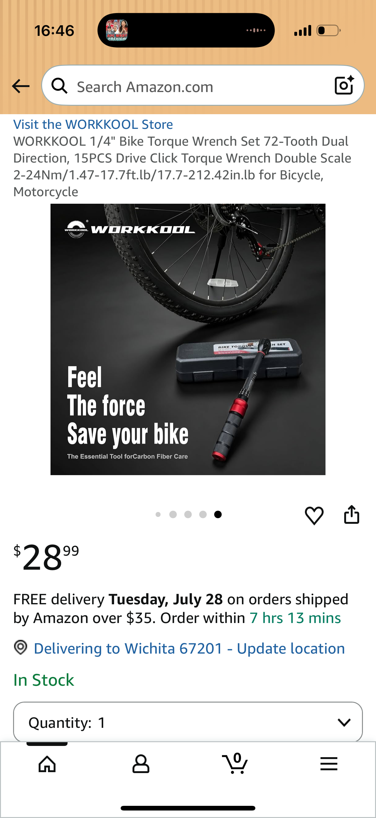 WORKKOOL 1/4" Bike Torque Wrench Set 72-Tooth Dual Direction, 15PCS Drive Click Torque Wrench Double Scale 2-24Nm/1.47-17.7ft.lb/17.7-212.42in.lb for Bicycle, Motorcycle