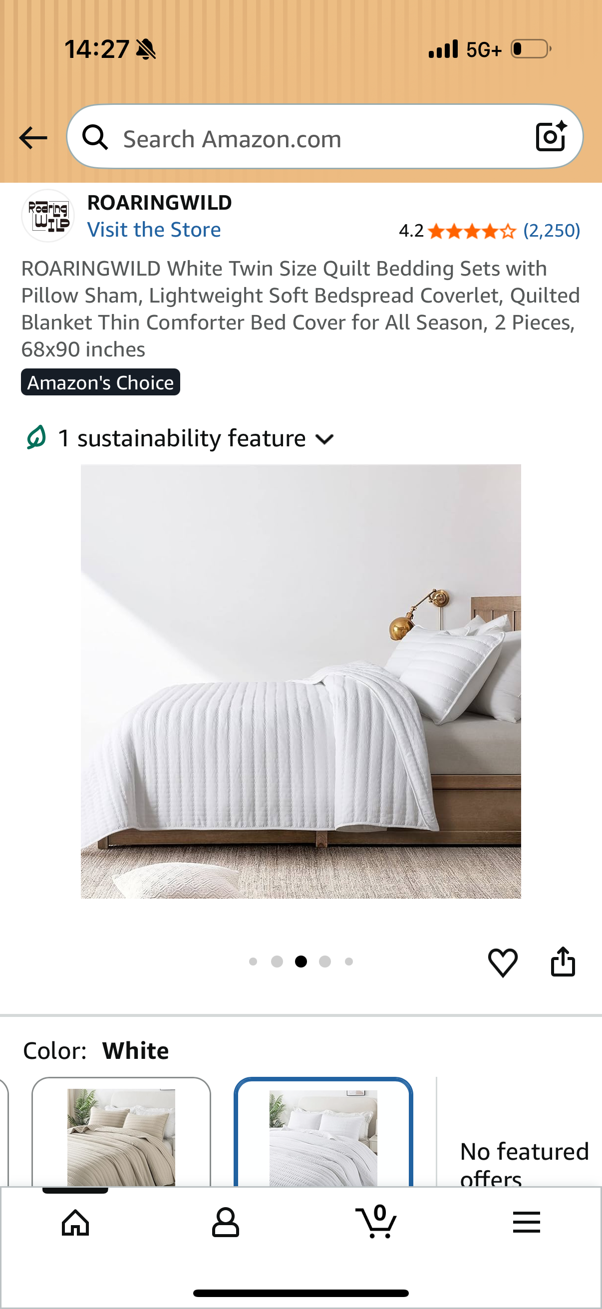ROARINGWILD White Twin Size Quilt Bedding Sets with Pillow Sham, Lightweight Soft Bedspread Coverlet, Quilted Blanket Thin Comforter Bed Cover for All Season, 2 Pieces, 68x90 inches