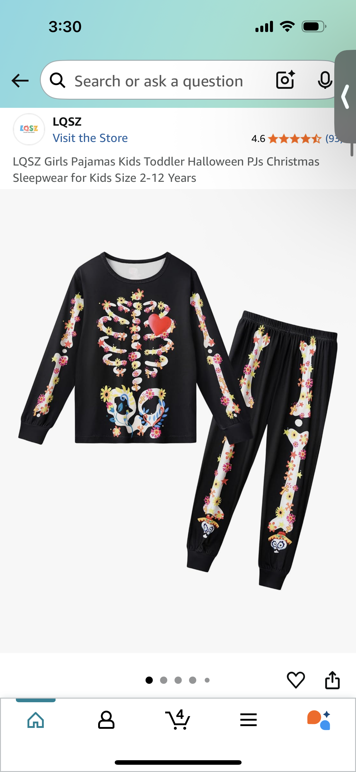 LQSZ Girl's Pajamas, Skeleton Patterned Sleepwear (Size 5-6YR)