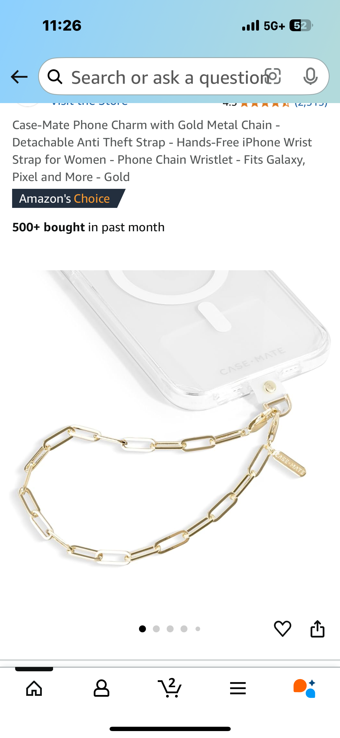 Case-Mate Phone Charm with Gold Metal Chain - Detachable Anti Theft Strap - Hands-Free iPhone Wrist Strap for Women - Phone Chain Wristlet - Fits Galaxy, Pixel and More - Gold