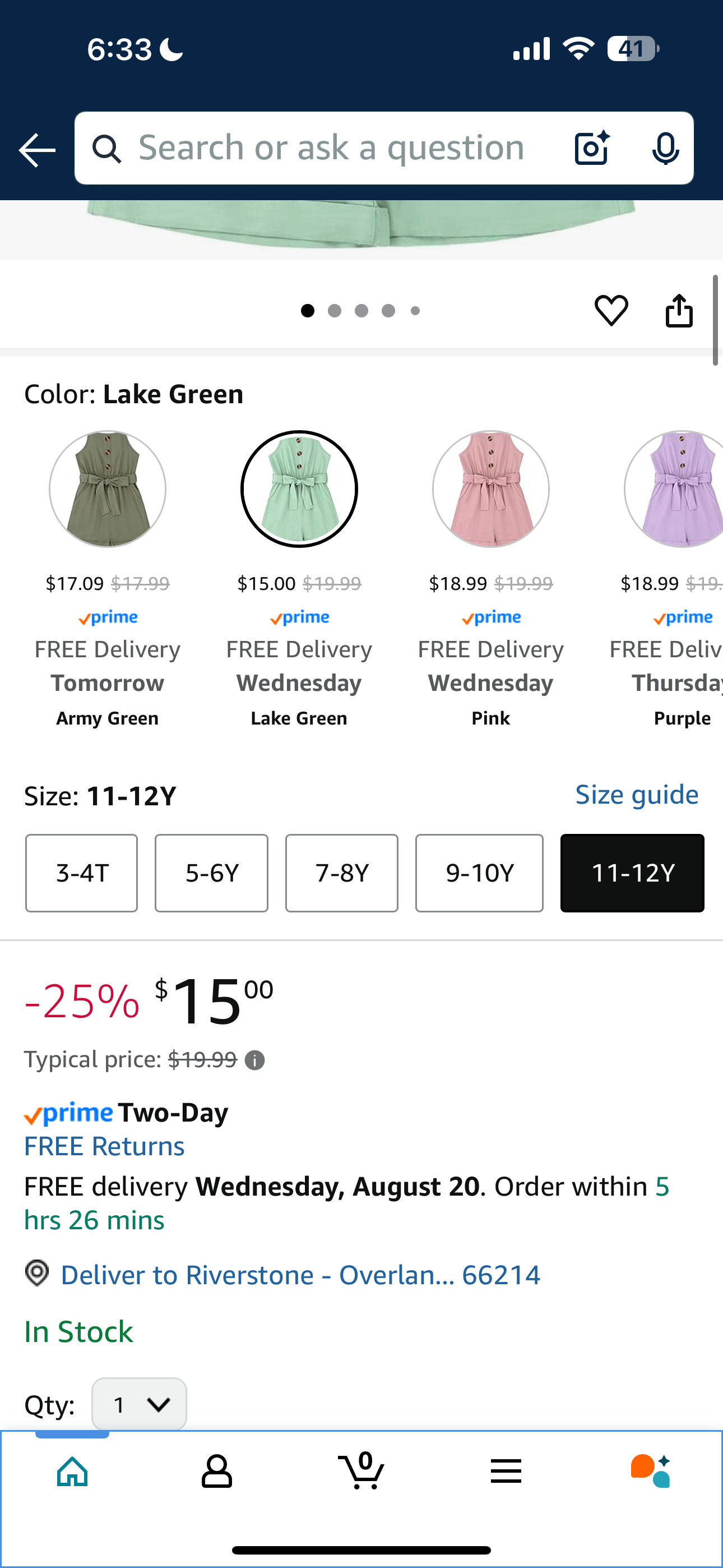 Huanye Girls Sleeveless Halter Romper Jumpsuit with Side Pockets (Size 10/12)