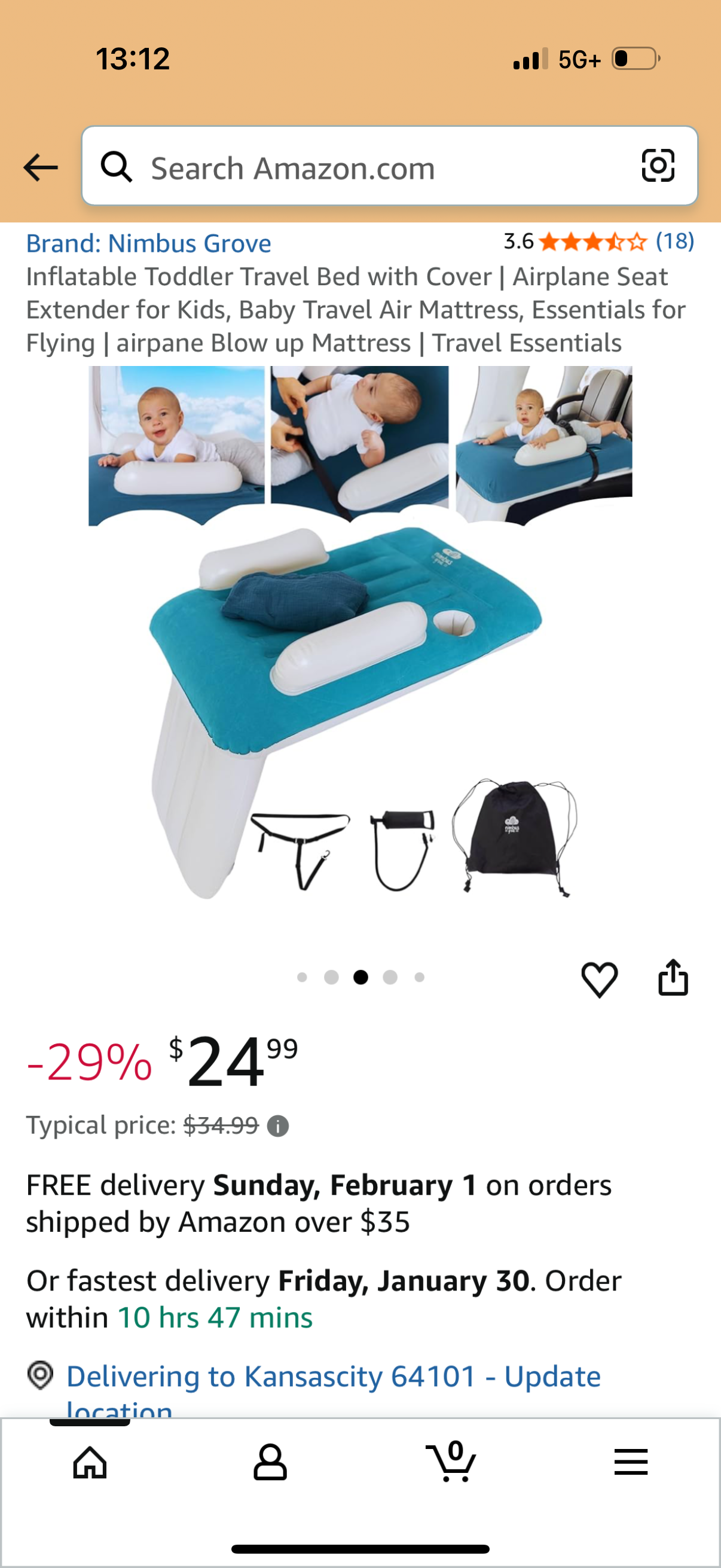 Inflatable Toddler Travel Bed with Cover | Airplane Seat Extender for Kids, Baby Travel Air Mattress, Essentials for Flying | airpane Blow up Mattress | Travel Essentials