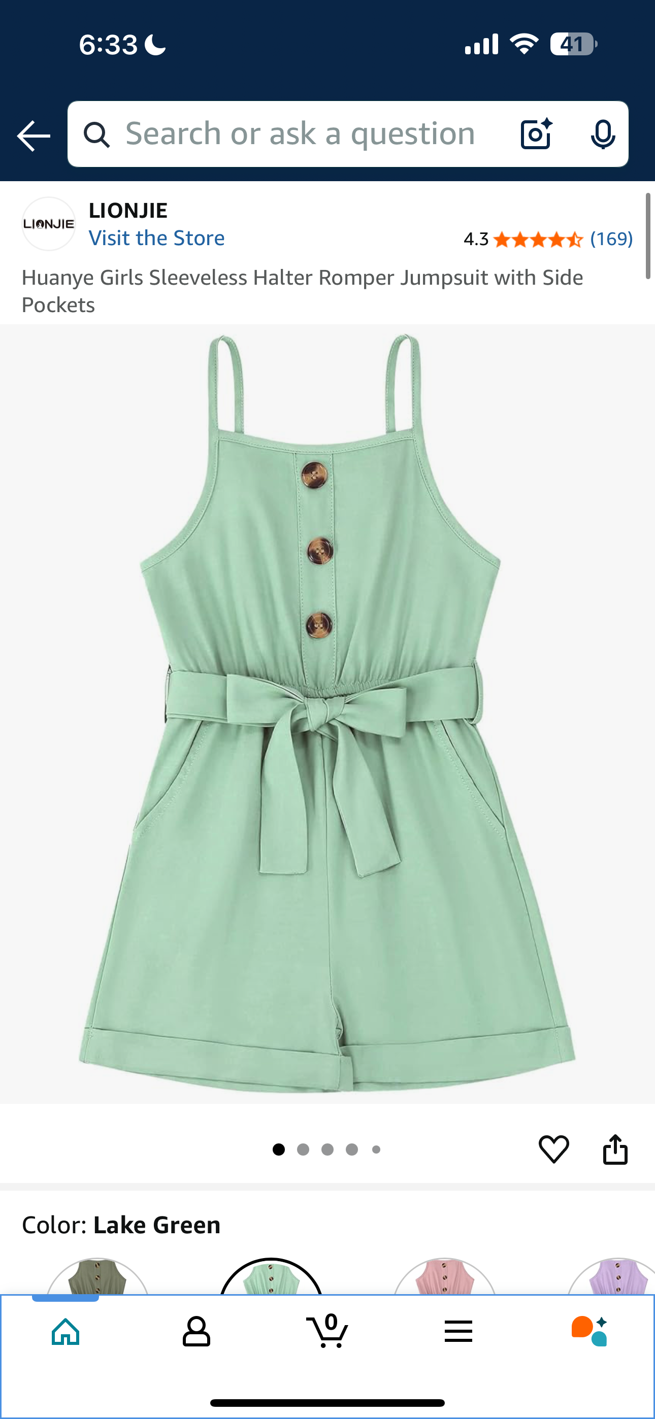 Huanye Girls Sleeveless Halter Romper Jumpsuit with Side Pockets (Size 10/12)