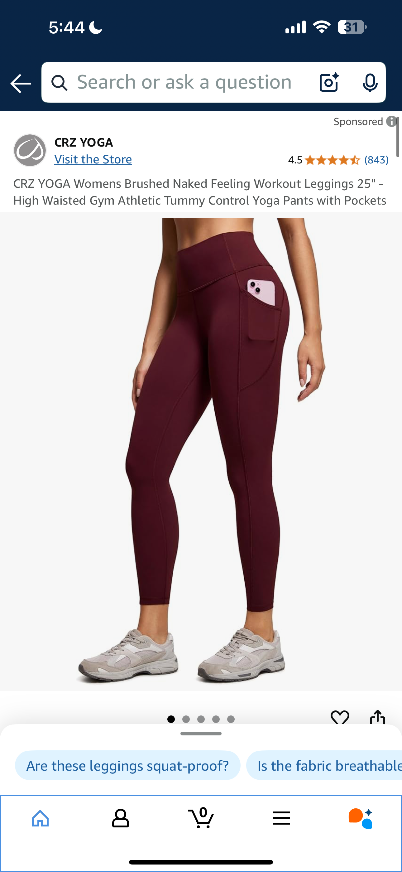 YOGA Womens Brushed Naked Feeling Workout Leggings 25" - High Waisted Gym Athletic Tummy Control Yoga Pants with Pockets (XXS)