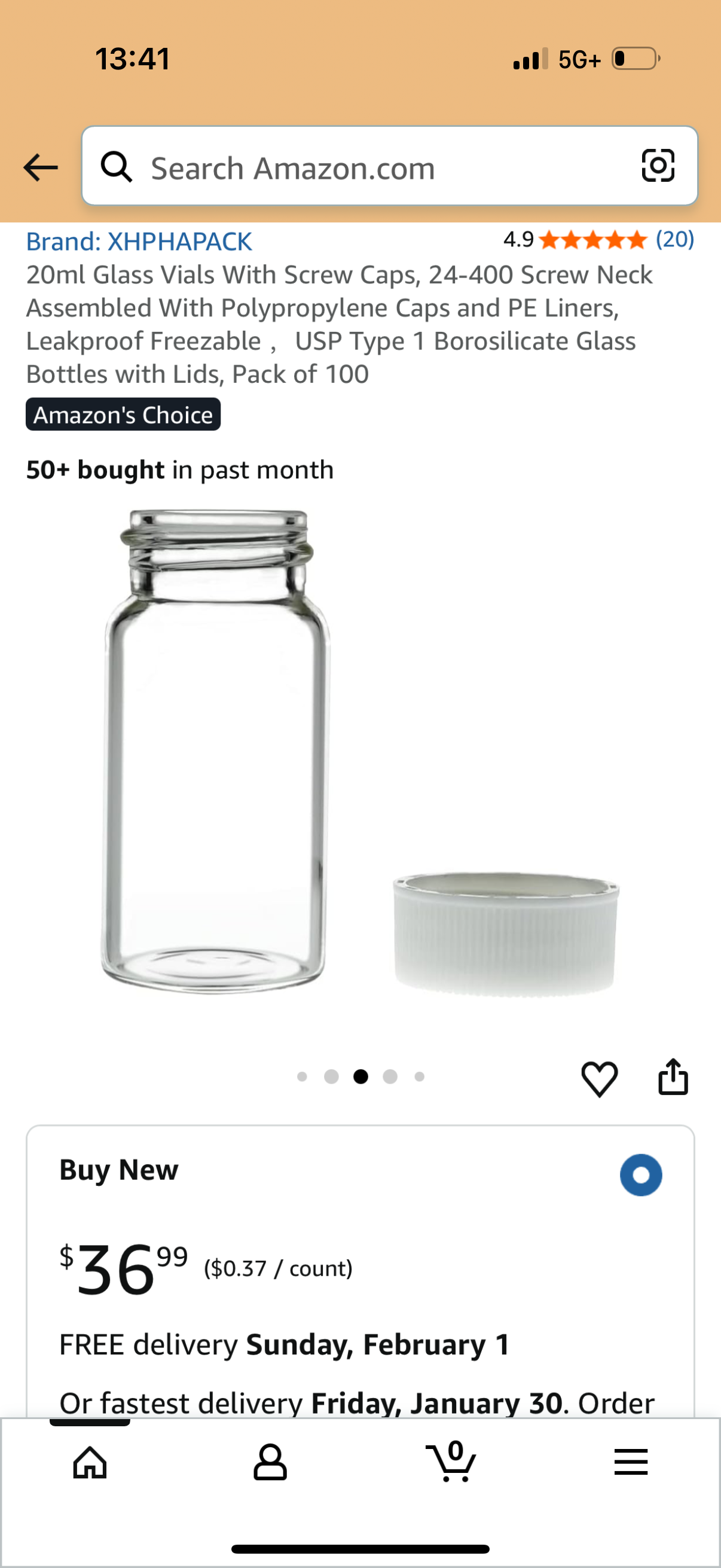 20ml Glass Vials With Screw Caps, 24-400 Screw Neck Assembled With Polypropylene Caps and PE Liners, Leakproof Freezable ,USP Type 1 Borosilicate Glass Bottles with Lids, Pack of 100