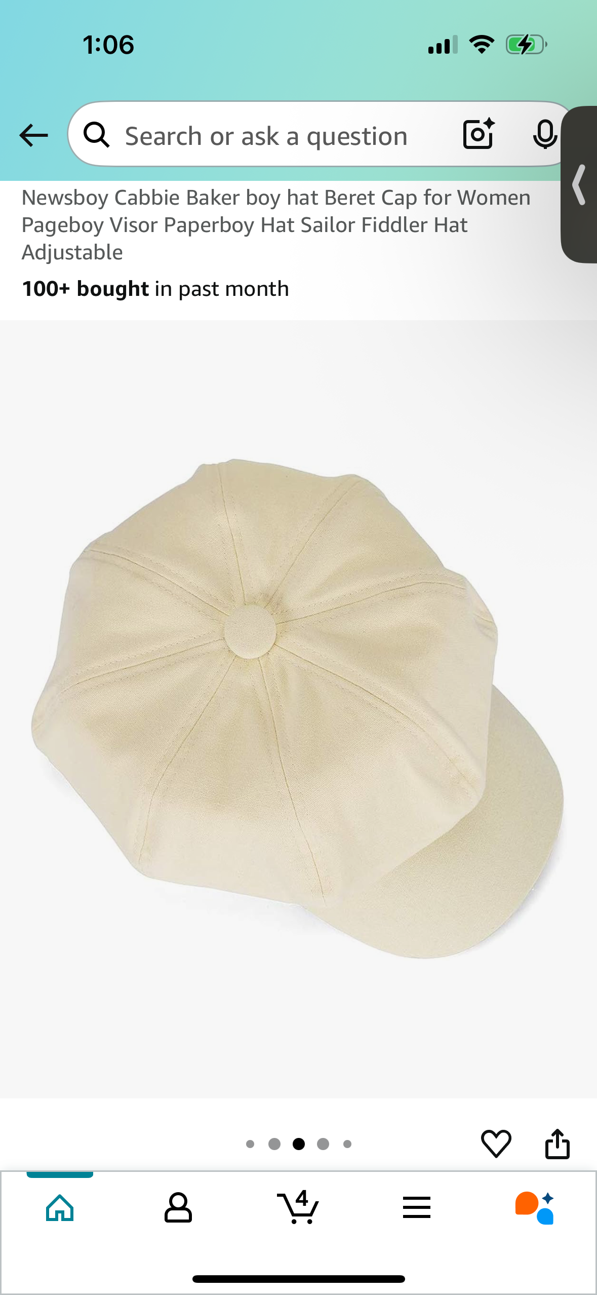 Newsboy/Sailor hat for Women, Beige Visor Hat Adjustable (One Size Fits Most)