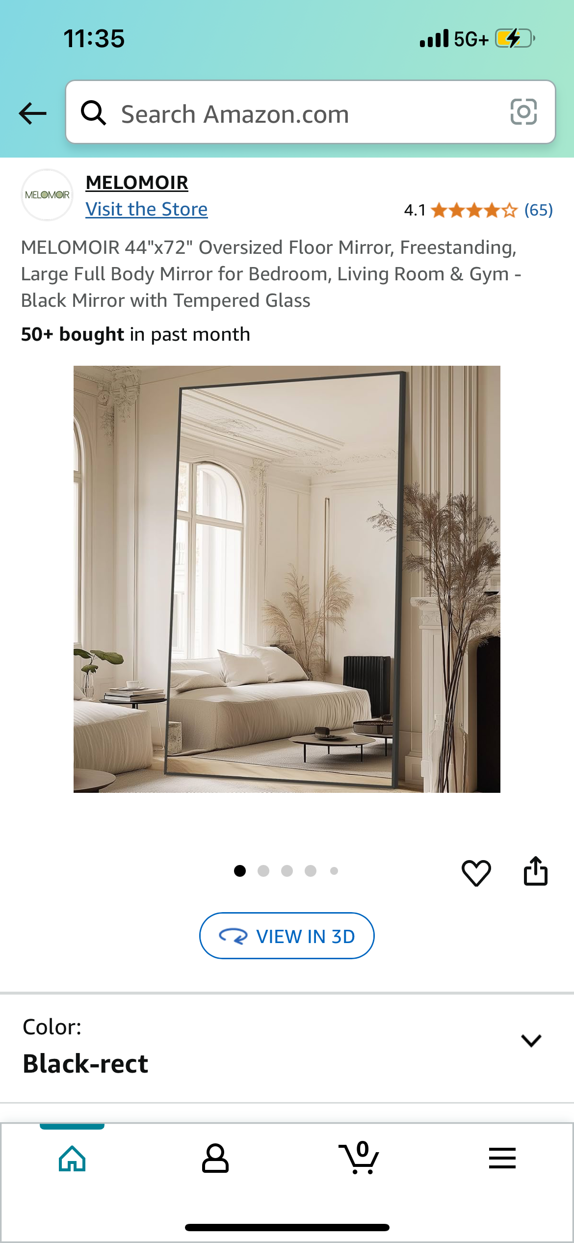 Rectangular Oversized Black Mirror 44” x 72” (M364)