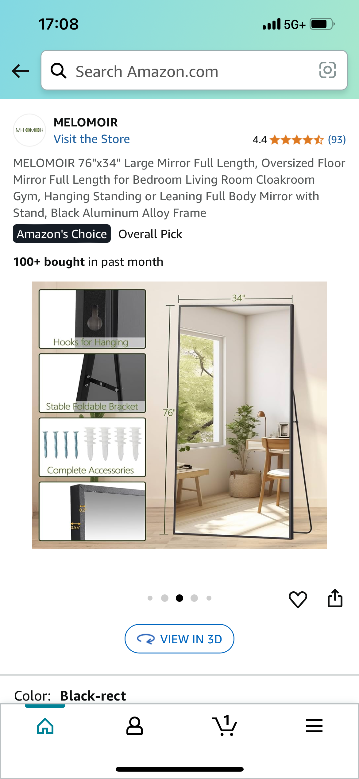Rectangular Large 76” x 34” Black Mirror (M342)