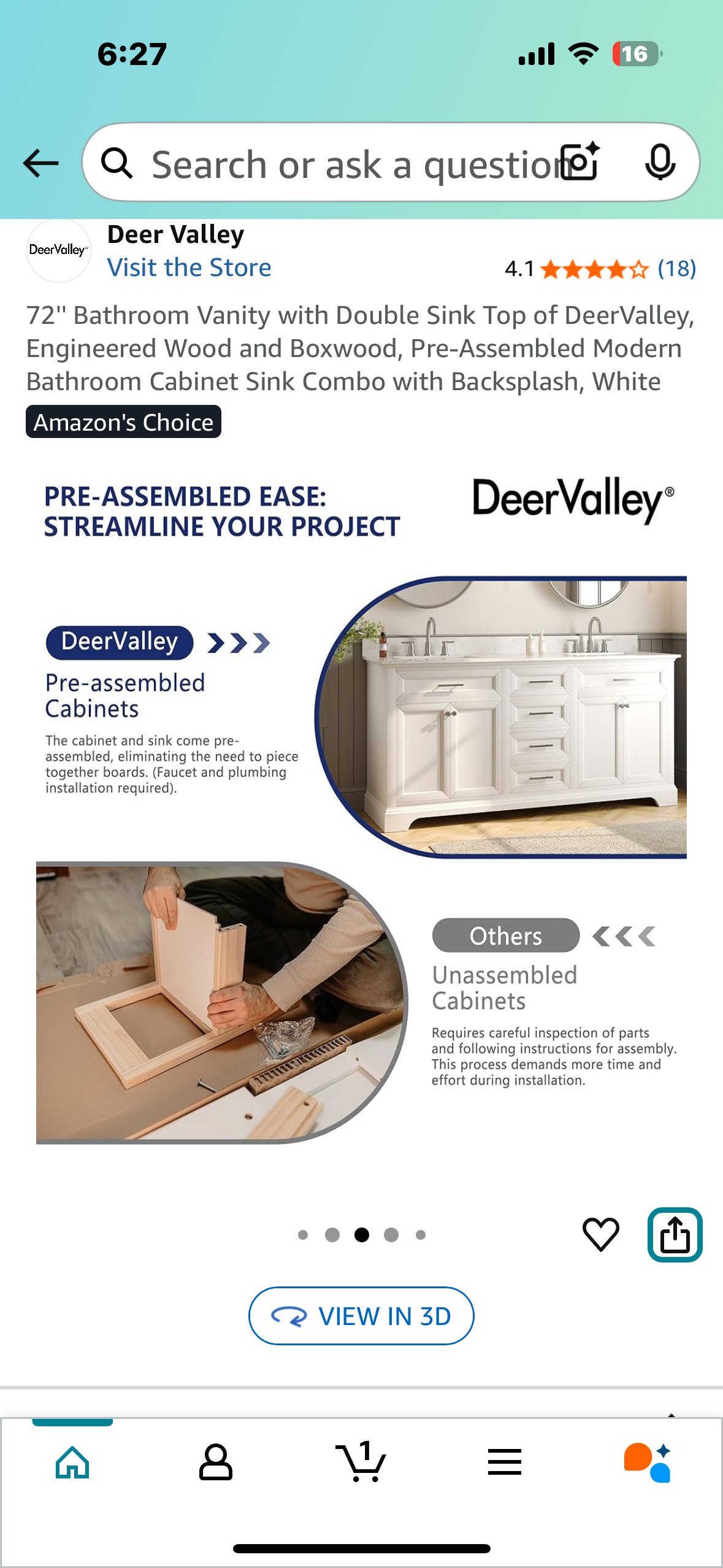 DeerValley 72" Bathroom Vanity with Double Sink, Pre-Assembled Modern Bathroom Cabinet Sink Combo with Backsplash, White (B1065)