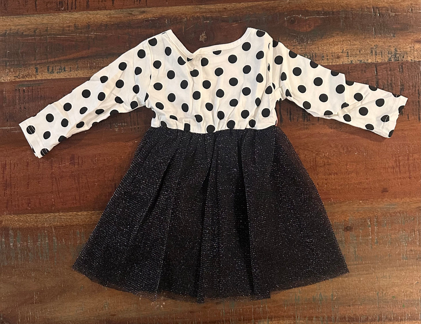 Cotton Polka Dot Long Sleeve Baby Bowknot Party Dress (Size 9-12 months)