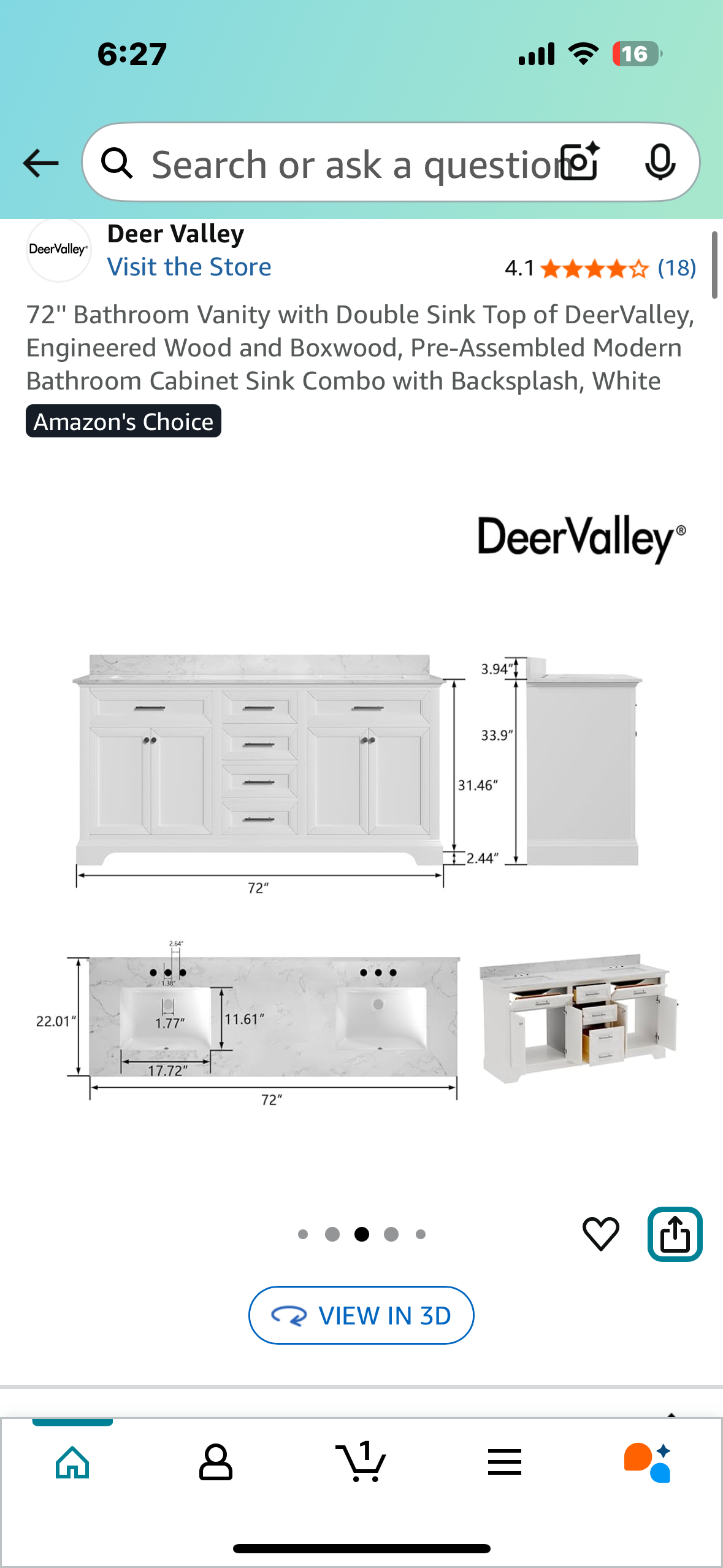 DeerValley 72" Bathroom Vanity with Double Sink, Pre-Assembled Modern Bathroom Cabinet Sink Combo with Backsplash, White (B1065)