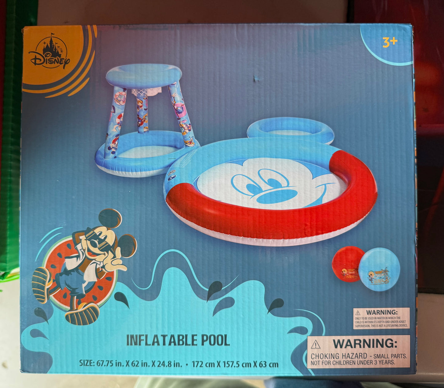 Disney Store Official Mickey Mouse Summer Fun Inflatable Pool Set with Splash Pad, Hoop, Sprayers and Balls, Fun Toddler Outdoor Toys, Mickey Face Design, Perfect for Summer Family Fun