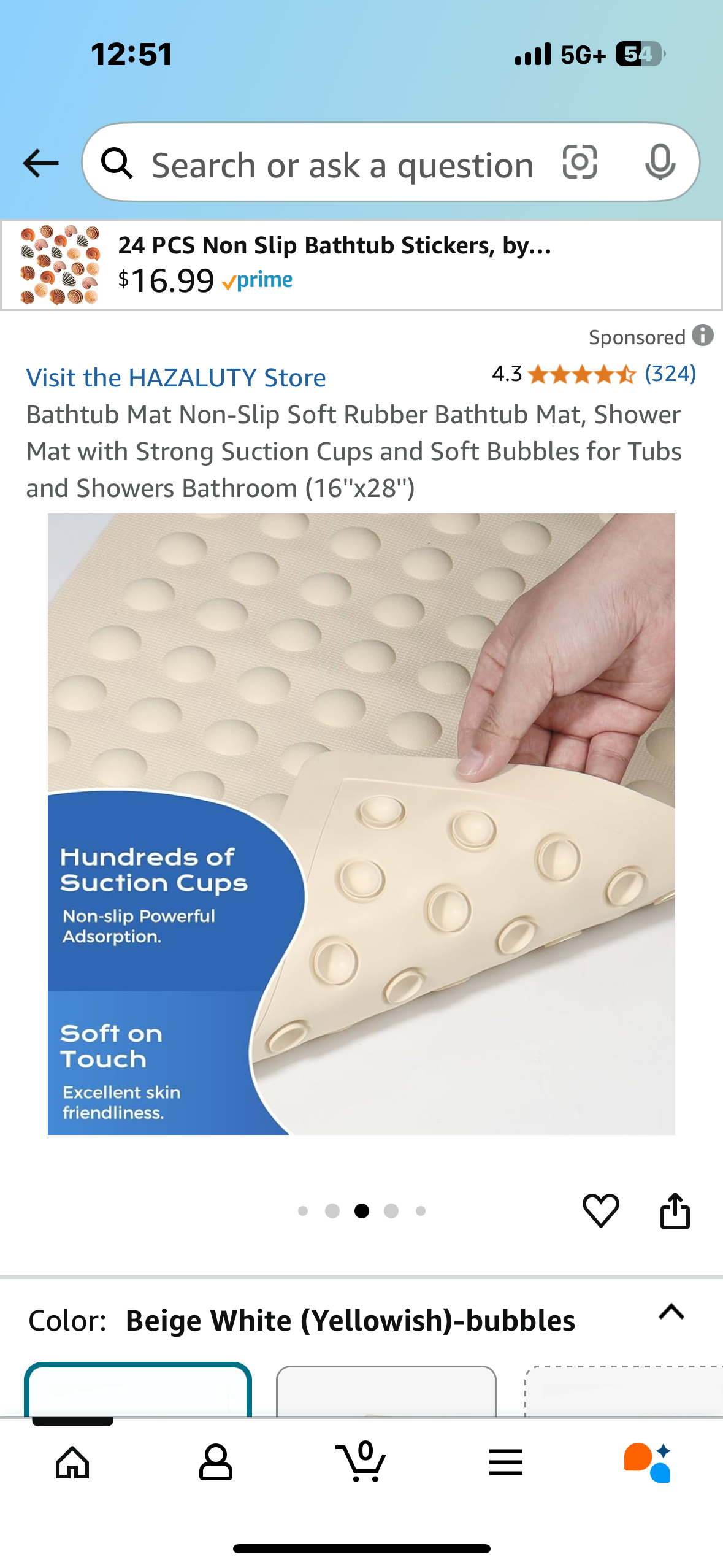 Bathtub Mat Non-Slip Soft Rubber Bathtub Mat, Shower Mat with Strong Suction Cups and Soft Bubbles for Tubs and Showers Bathroom (16''x28''
