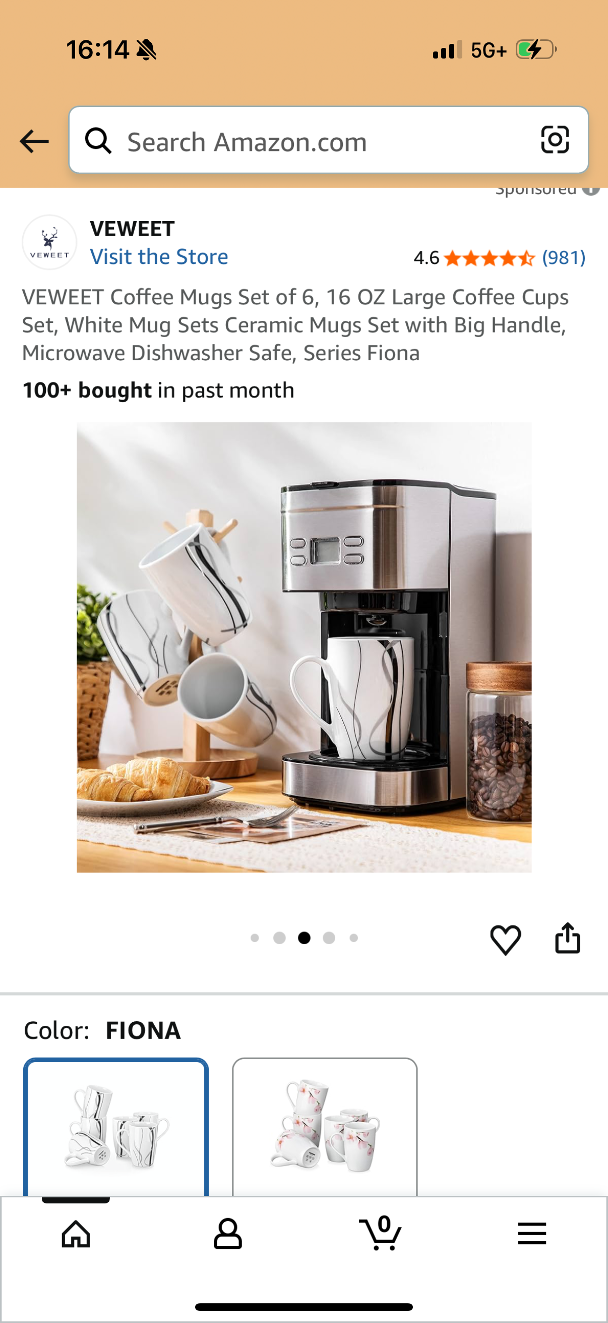 Coffee Mugs Set of 6, 16 OZ Large Coffee Cups Set, White Mug Sets Ceramic Mugs Set with Big Handle, Microwave Dishwasher Safe, Series Fiona