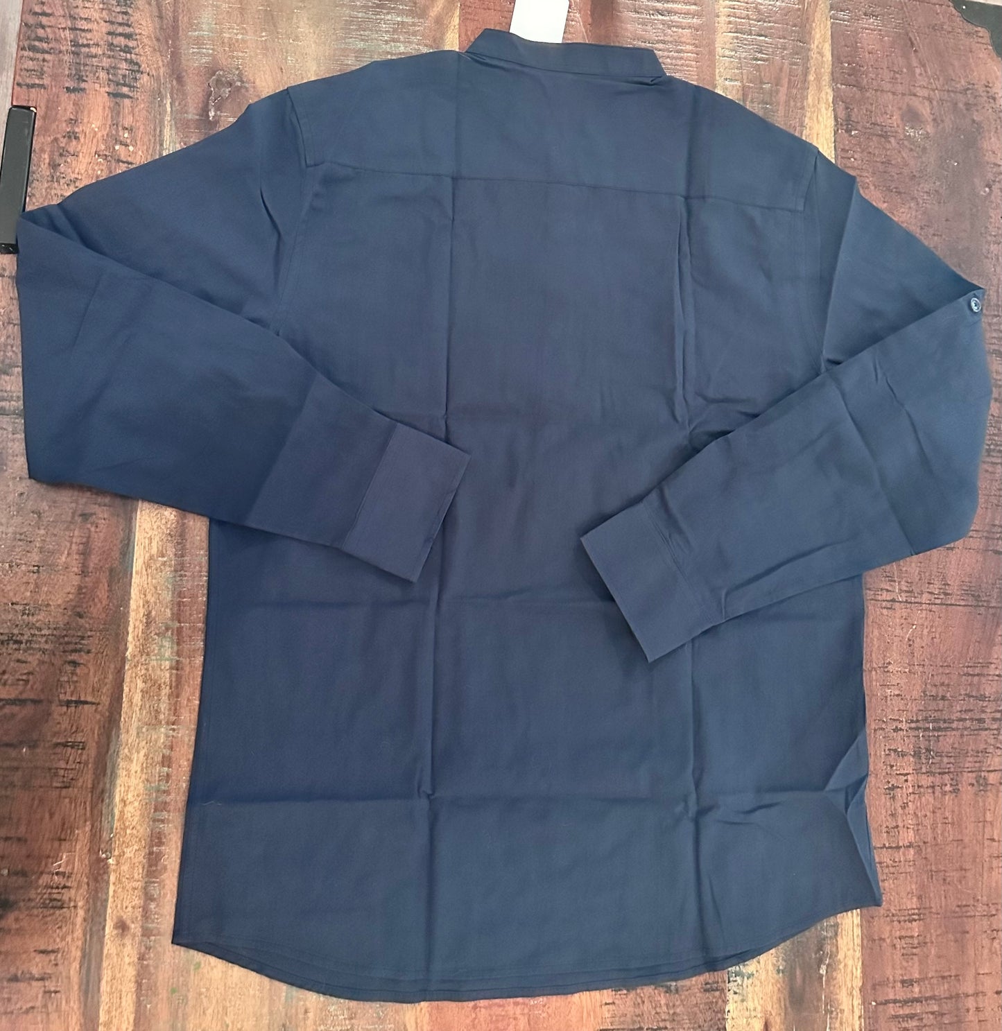 Men's Navy Cotton Slim Fit Shirt Lightweight Long Sleeve Top (Size S)