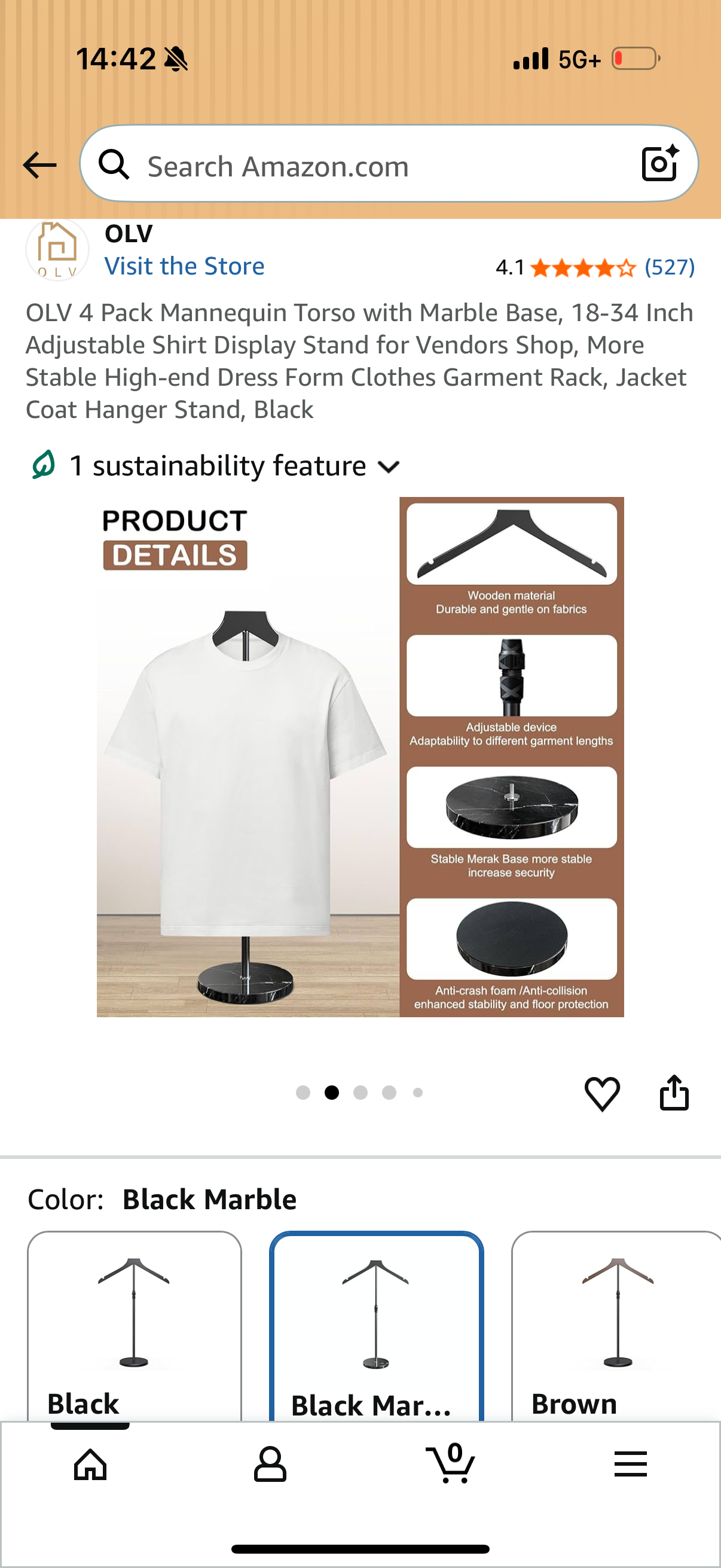 OLV 4 Pack Mannequin Torso with Marble Base, 18-34 Inch Adjustable Shirt Display Stand for Vendors Shop, More Stable High-end Dress Form Clothes Garment Rack, Jacket Coat Hanger Stand, Black