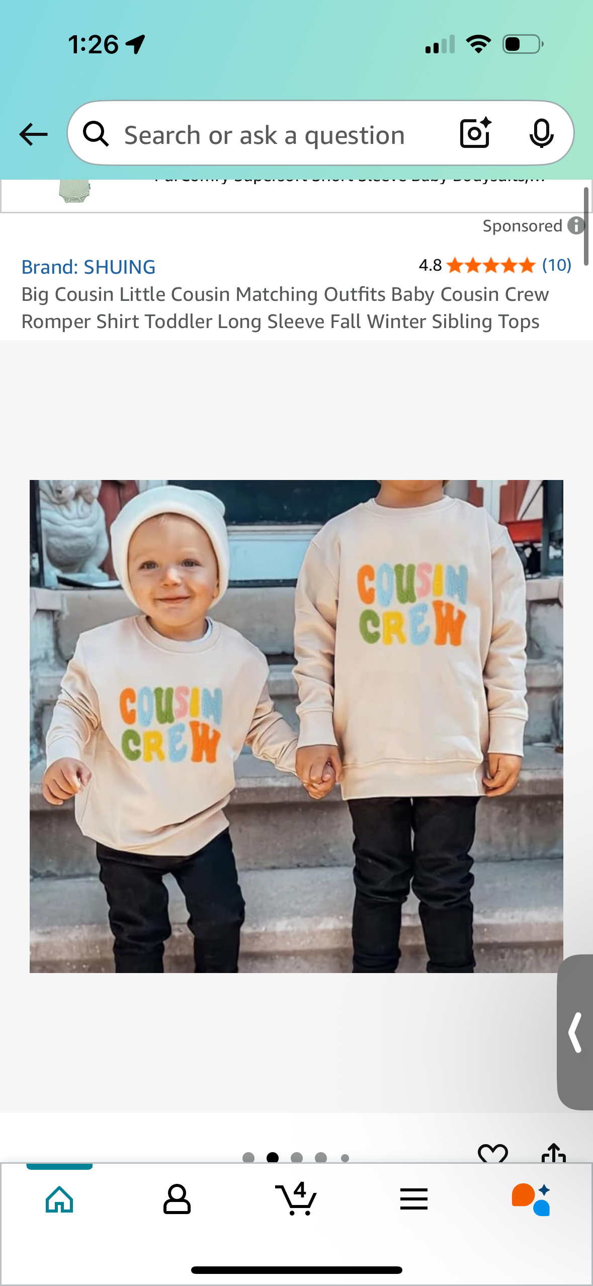 Cousin Crew Romper Shirt, Toddler Long Sleeve Top (Size 5-6T)