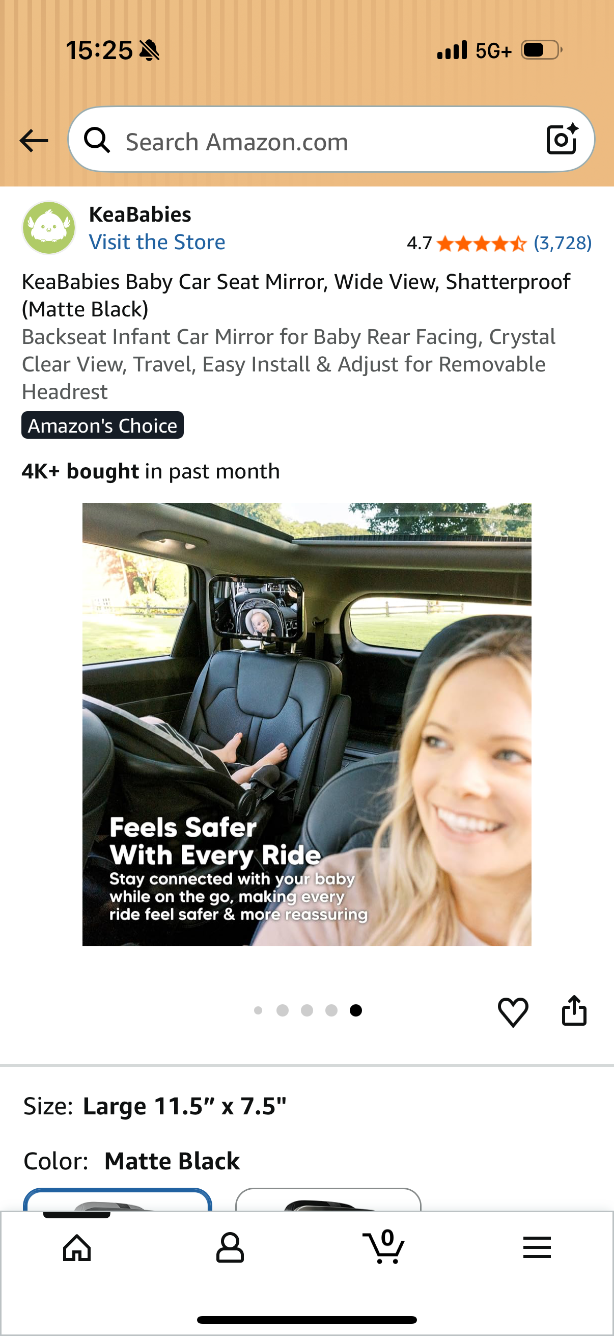 KeaBabies Baby Car Seat Mirror, Wide View, Shatterproof (Black) Backseat Infant Car Mirror for Baby Rear Facing, Crystal Clear View, Travel, Easy Install & Adjust for Removable Headrest