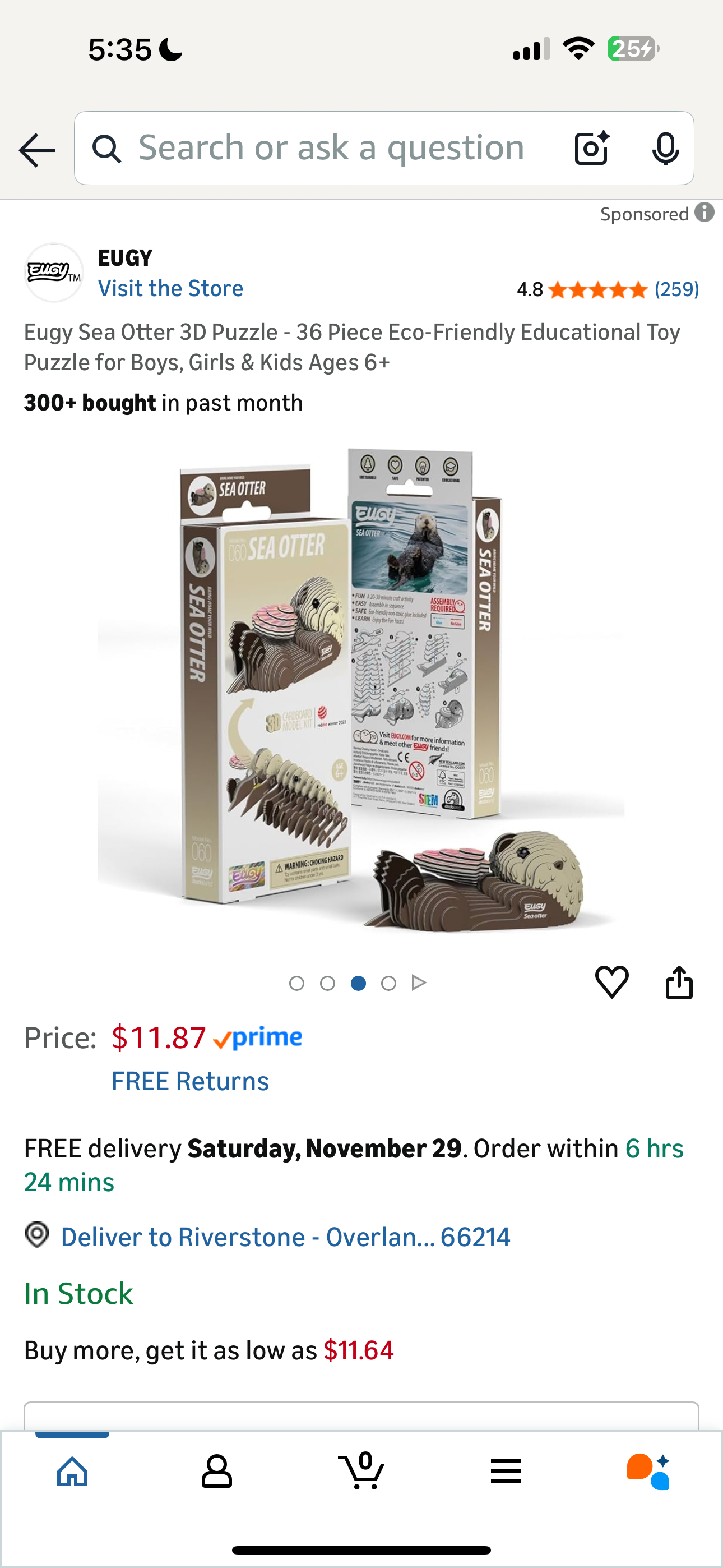 Eugy Sea Otter 3D Puzzle - 36 Piece Eco-Friendly Educational Toy Puzzle for Boys, Girls & Kids Ages 6+