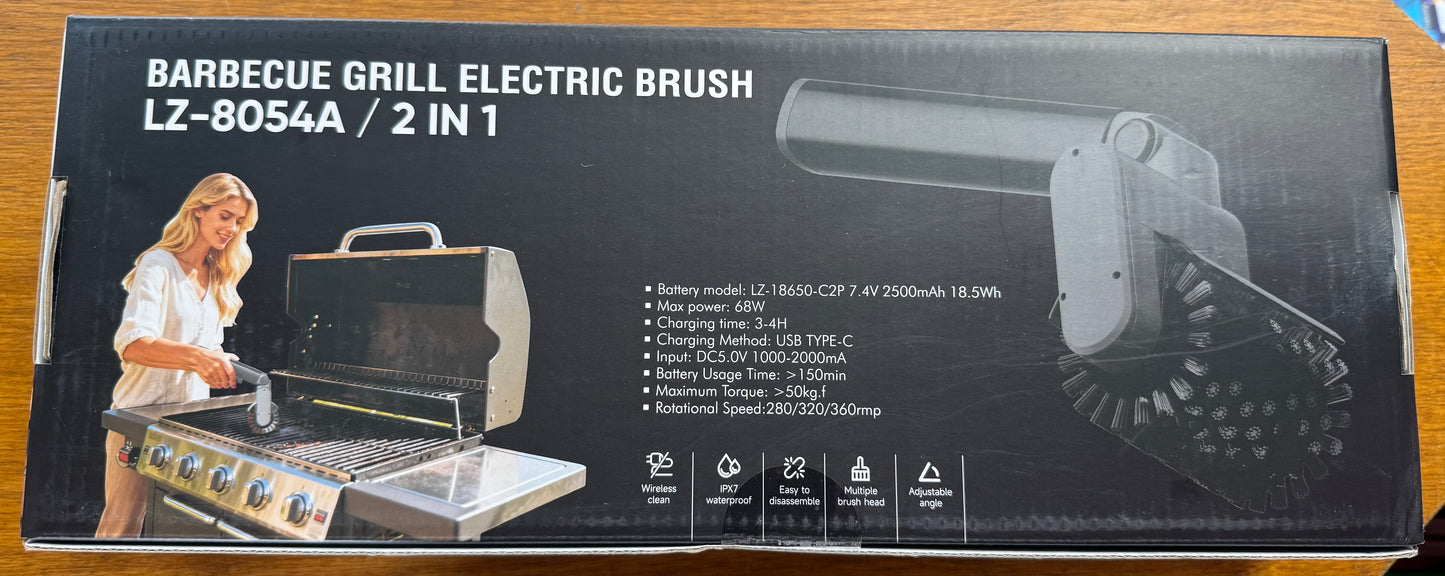 Electric Grill Brush, Cordless Rechargeable Electric Grill Cleaner with 2 Heads, 3 Speeds, Angle Adjustable, 150-Min Runtime BBQ Brush for Outdoor Barbecue Grates