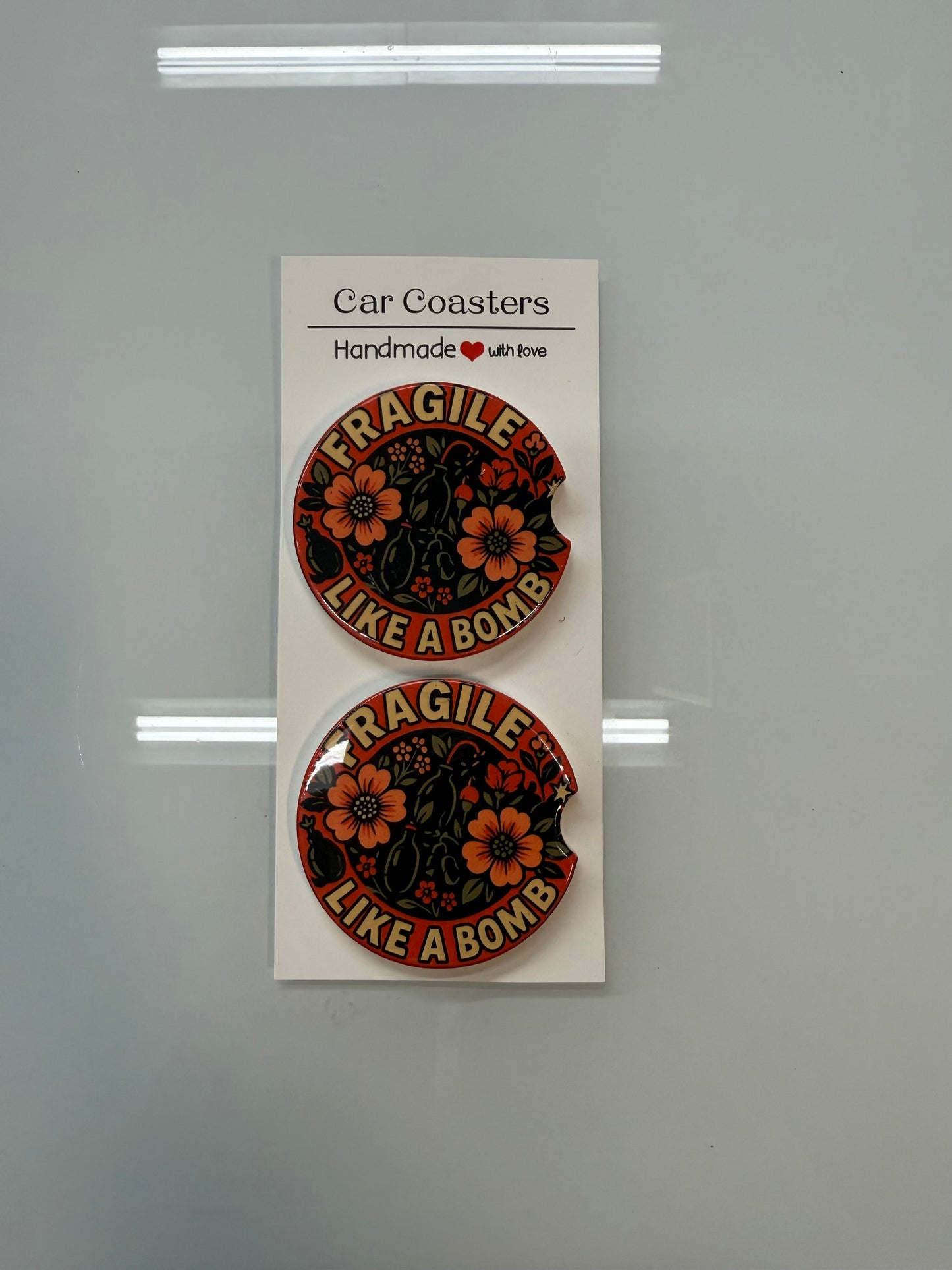 Fragile as a Bomb Set of 2 Car Coasters