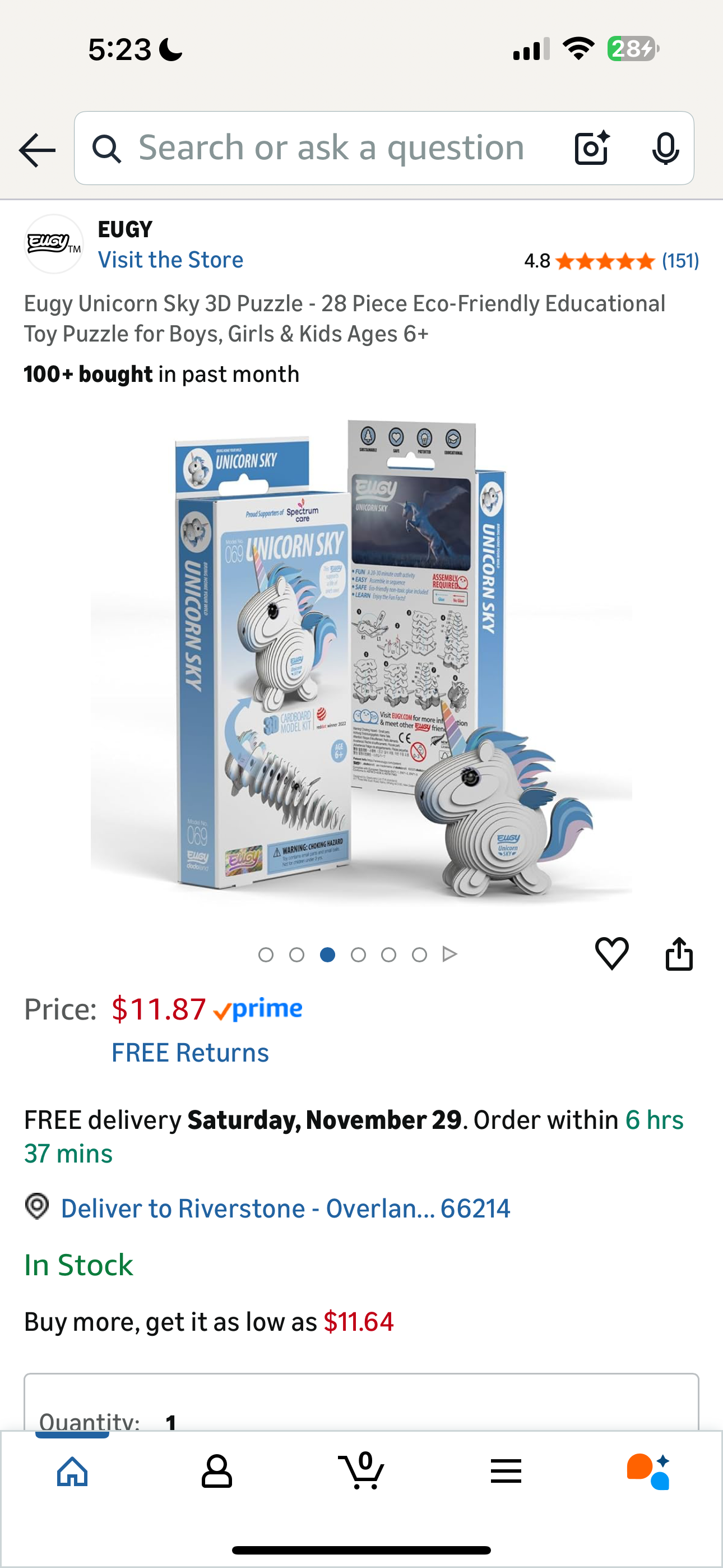 Eugy Unicorn Sky 3D Puzzle - 28 Piece Eco-Friendly Educational Toy Puzzle for Boys, Girls & Kids Ages 6+