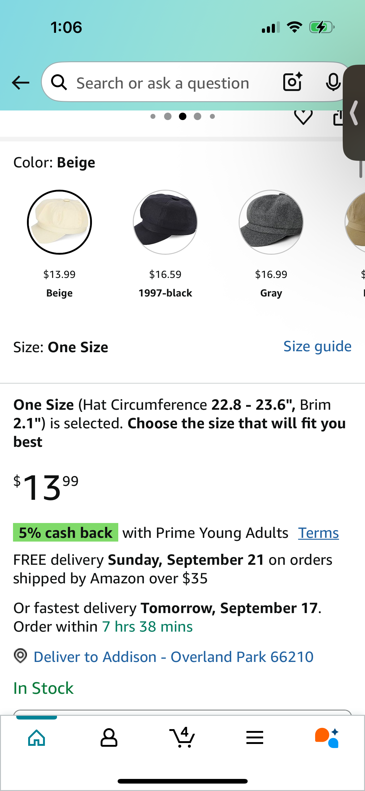 Newsboy/Sailor hat for Women, Beige Visor Hat Adjustable (One Size Fits Most)