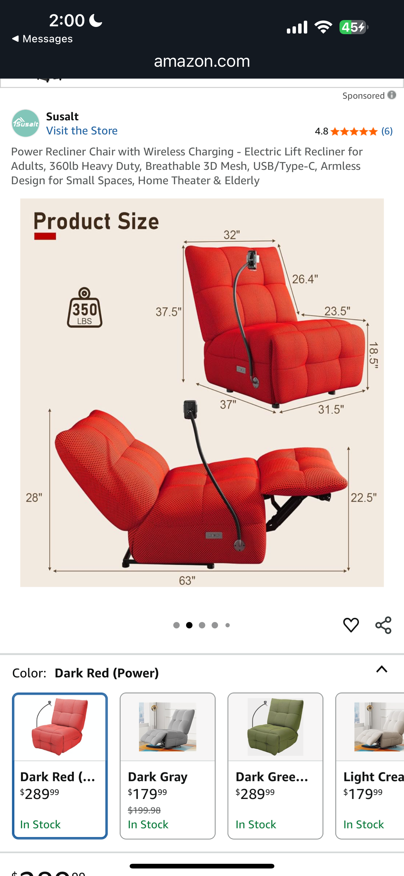 Power Recliner Chair with Wireless Charging - Electric Lift Recliner for Adults, 360lb Heavy Duty, Breathable 3D Mesh, USB/Type-C, Armless Design for Small Spaces