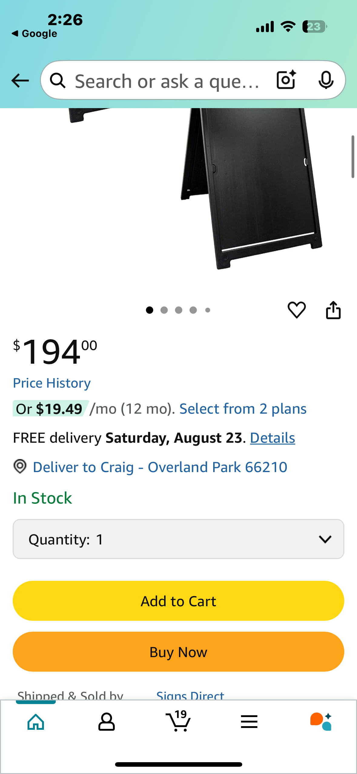 PerKoop 2 Pack A Frame Sidewalk Signs, Plastic Sandwich Boards 26.7”x 42.5”, Portable Folding Black and White Double Sided Advertising Display (R627)