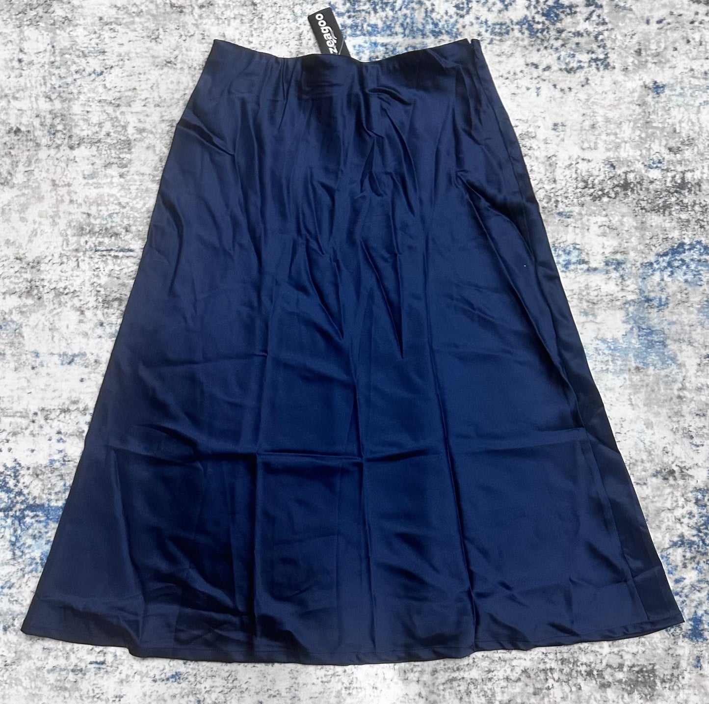 Zeagoo Women's High Waist Navy Elegant Midi Skirt, Satin (Size L)