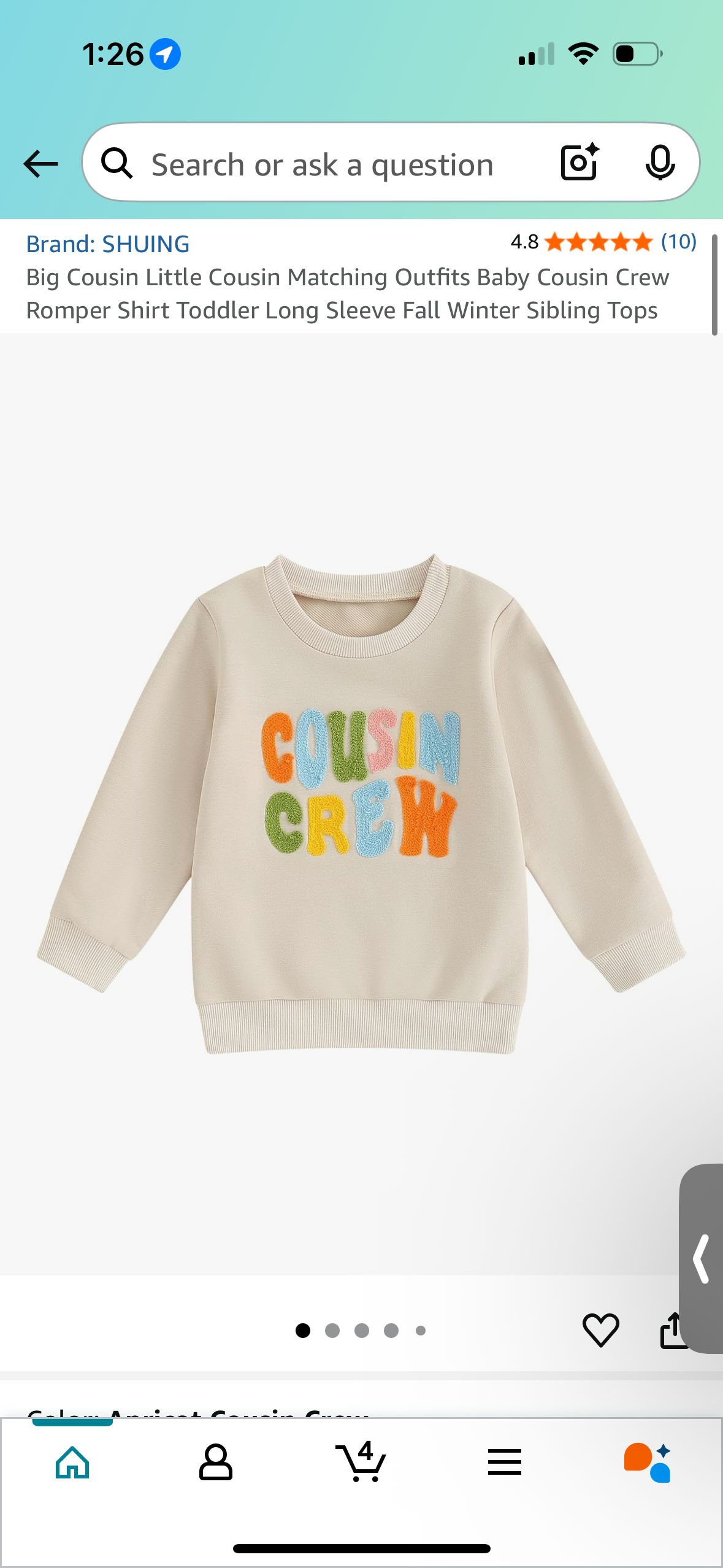 Cousin Crew Romper Shirt, Toddler Long Sleeve Top (Size 5-6T)