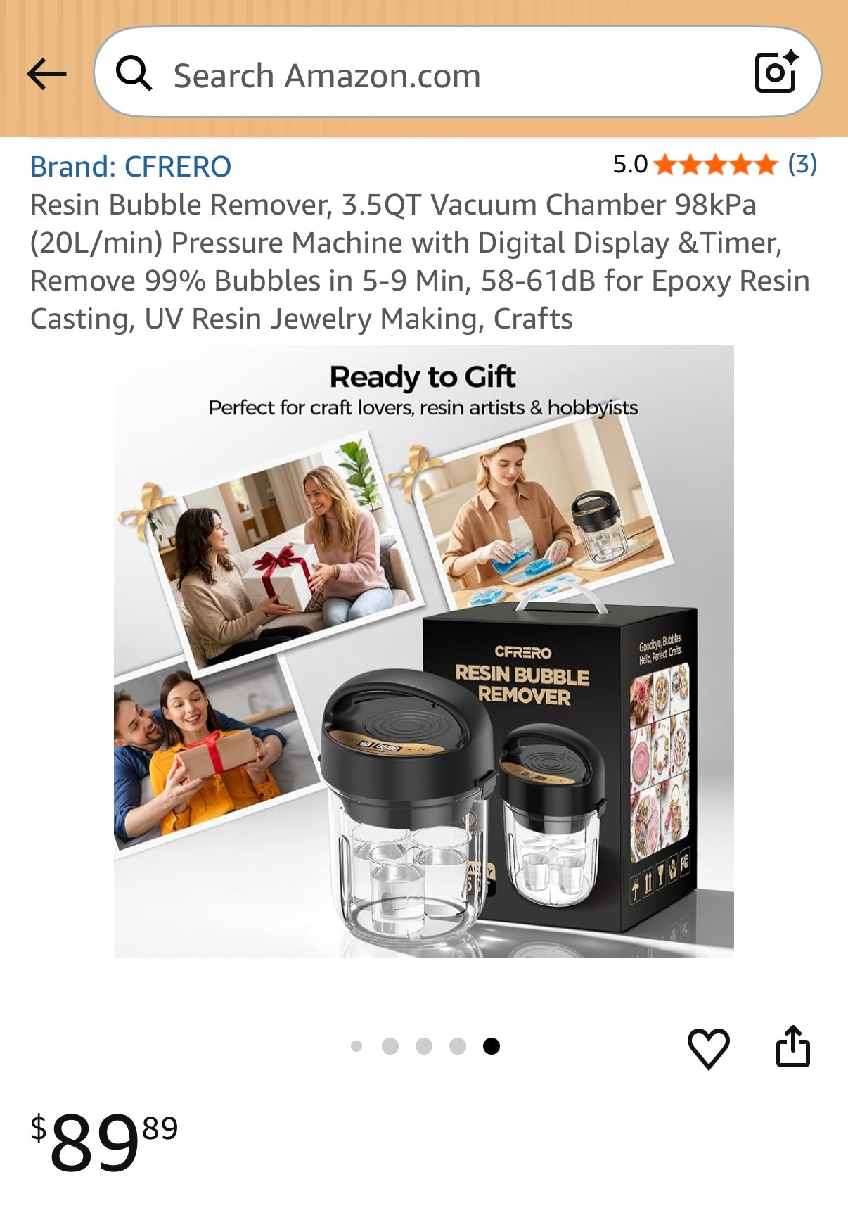 Resin Bubble Remover, 3.5QT Vacuum Chamber 98kPa (20L/min) Pressure Machine with Digital Display & Timer, Remove 99% Bubbles in 5-9 Min, 58-61dB for Epoxy Resin Casting, UV Resin Jewelry Making, Crafts