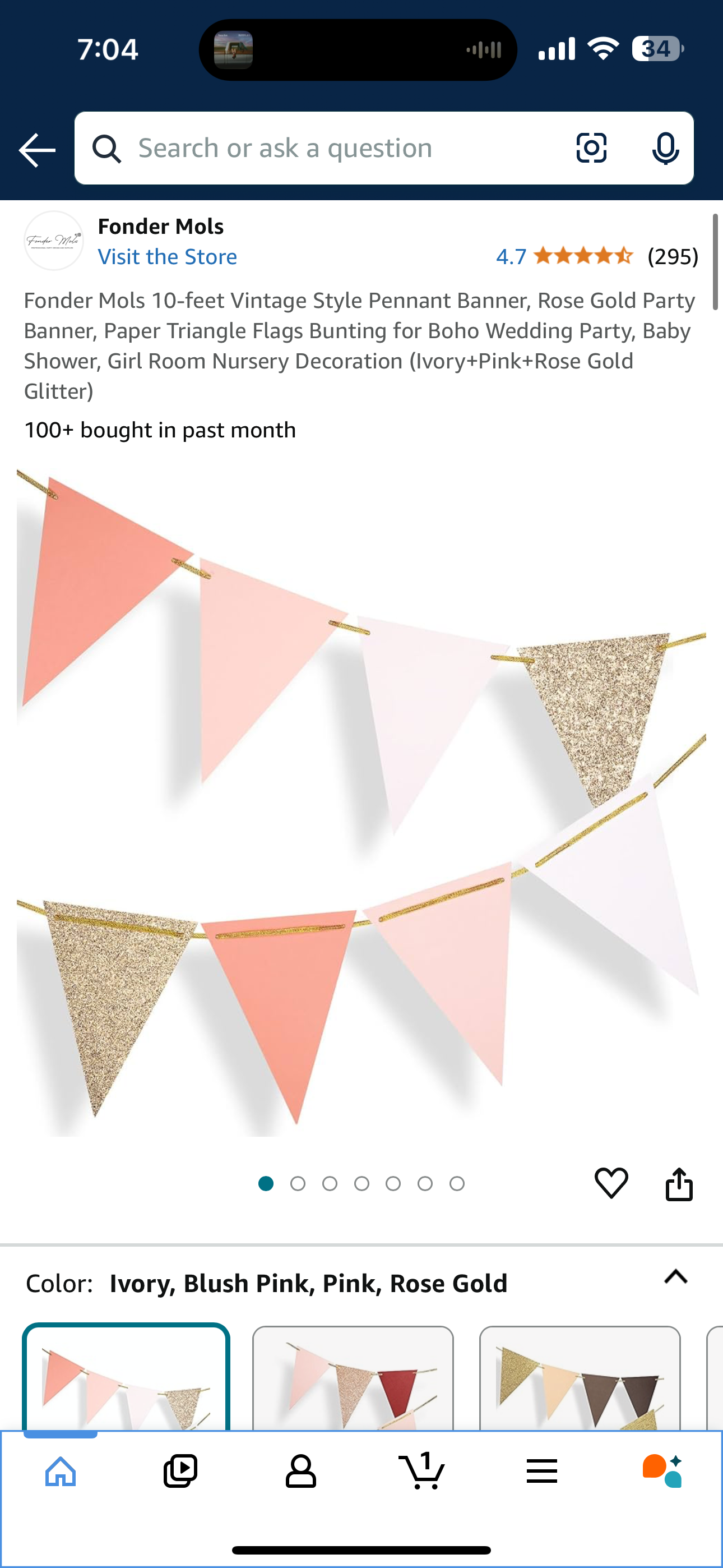 Fonder Mols 10-feet Vintage Style Pennant Banner, Rose Gold Party Banner, Paper Triangle Flags Bunting for Boho Wedding Party, Baby Shower, Girl Room Nursery Decoration (Ivory+Pink+Rose Gold Glitter)