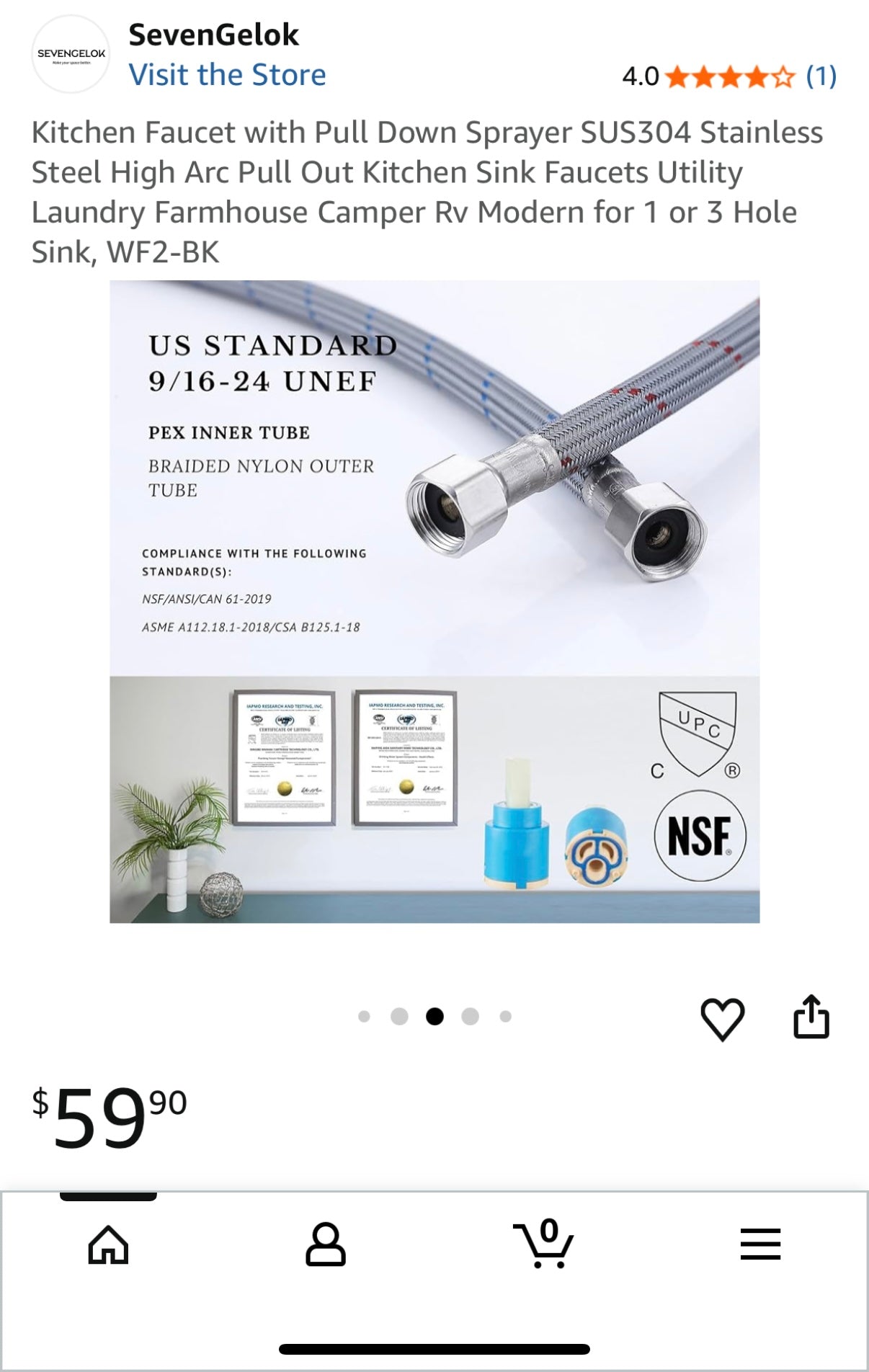 Kitchen Faucet with Pull Down Sprayer SUS304 Stainless Steel High Arc Pull Out Kitchen Sink Faucets Utility Laundry Farmhouse Camper Rv Modern for 1 or 3 Hole Sink, WF2-BK