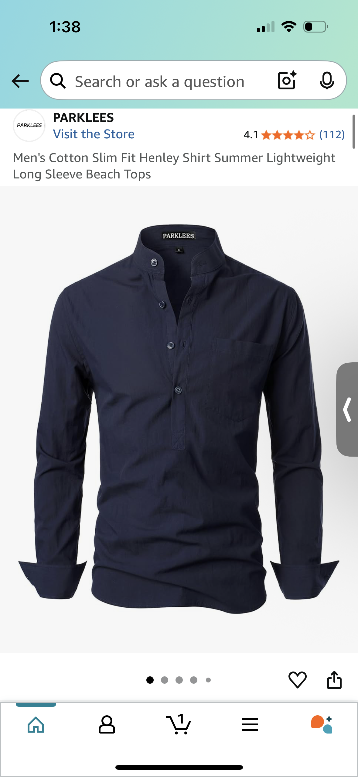 Men's Navy Cotton Slim Fit Shirt Lightweight Long Sleeve Top (Size S)