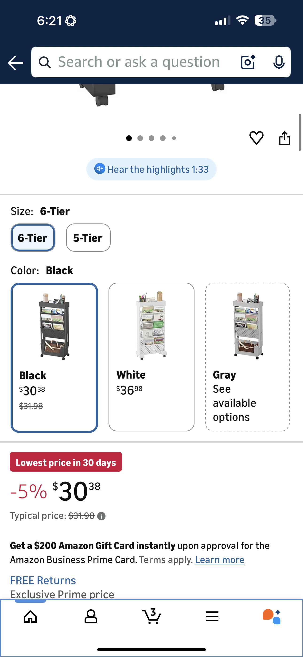 BYFU 6-Tier Movable Bookshelf Cart, Rolling File Storage Paper Organizer Mobile Bookcase with Wheels for Home Office Study Classroom, Black
