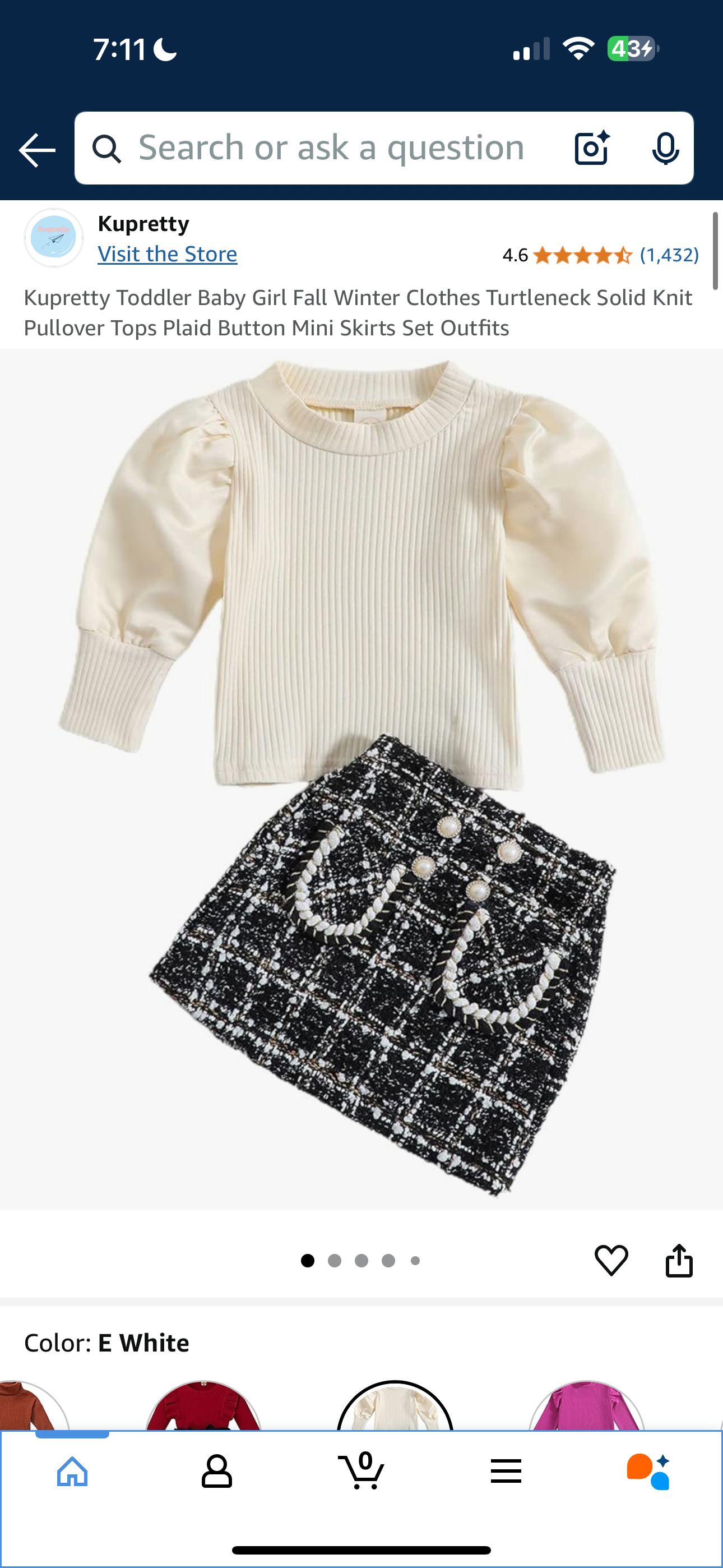 Kupretty Toddler Baby Girl Fall Winter Clothes Turtleneck Solid Knit Pullover Tops Plaid Button Mini Skirts Set Outfits (5T)