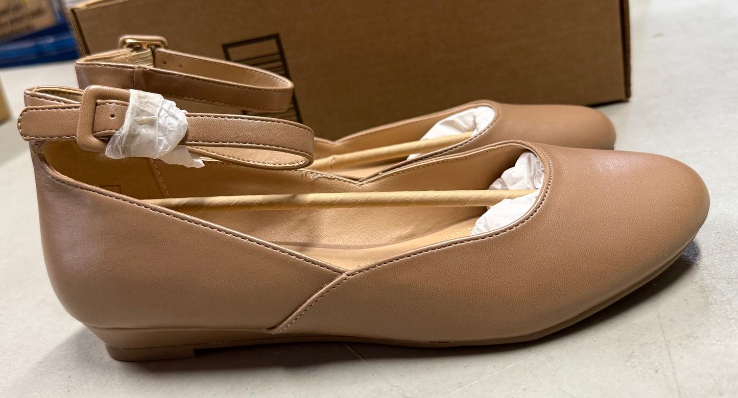 DREAM PAIRS Women's Dress Flats Ballet Low Wedge Round Toe Ankle Strap Comfortable Casual Flats Shoes (Size 8)