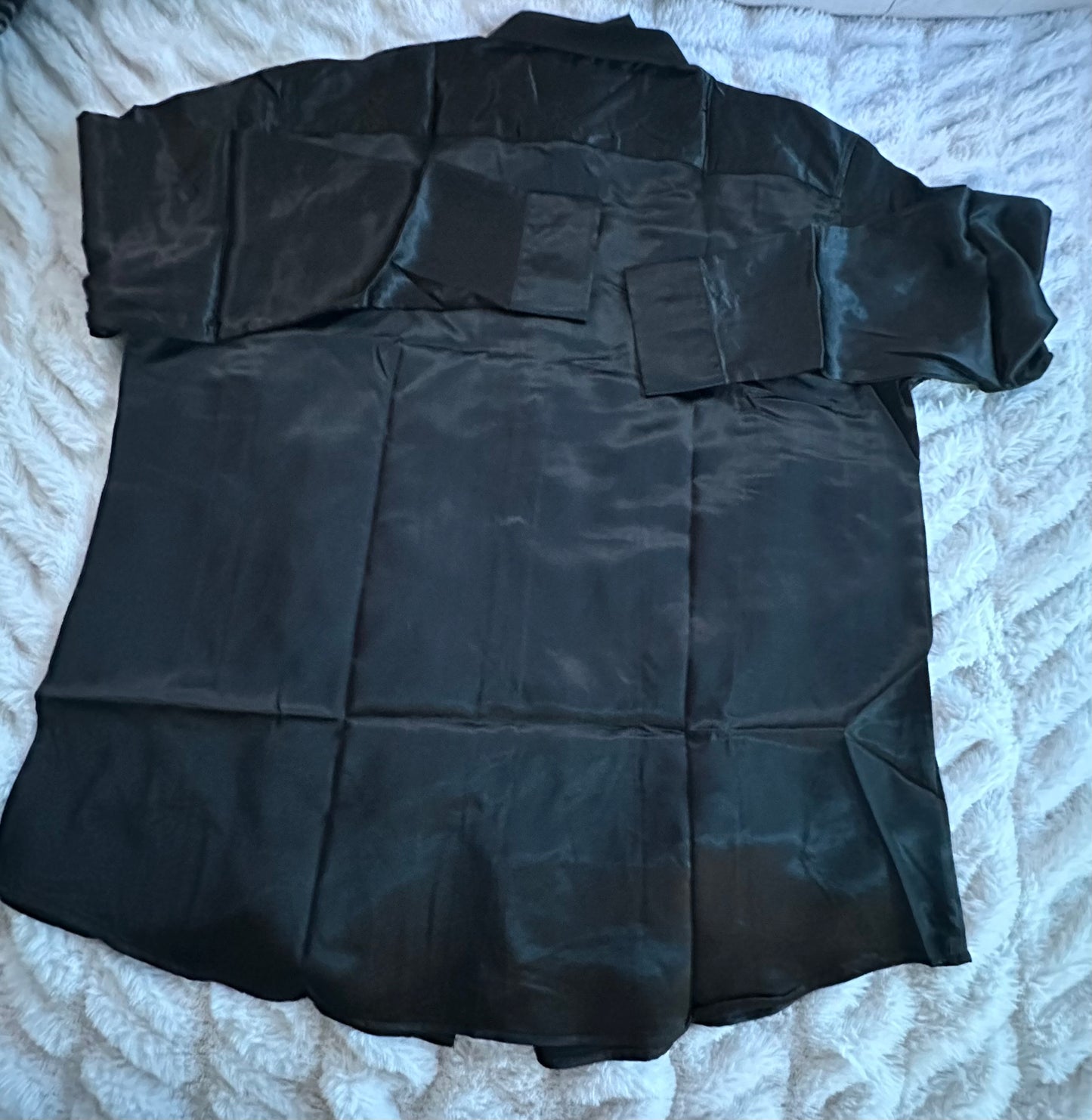 VICALLED Men's Luxury Satin Dress Shirt, Slim Fit Silk Party Long Sleeve (Size XL)