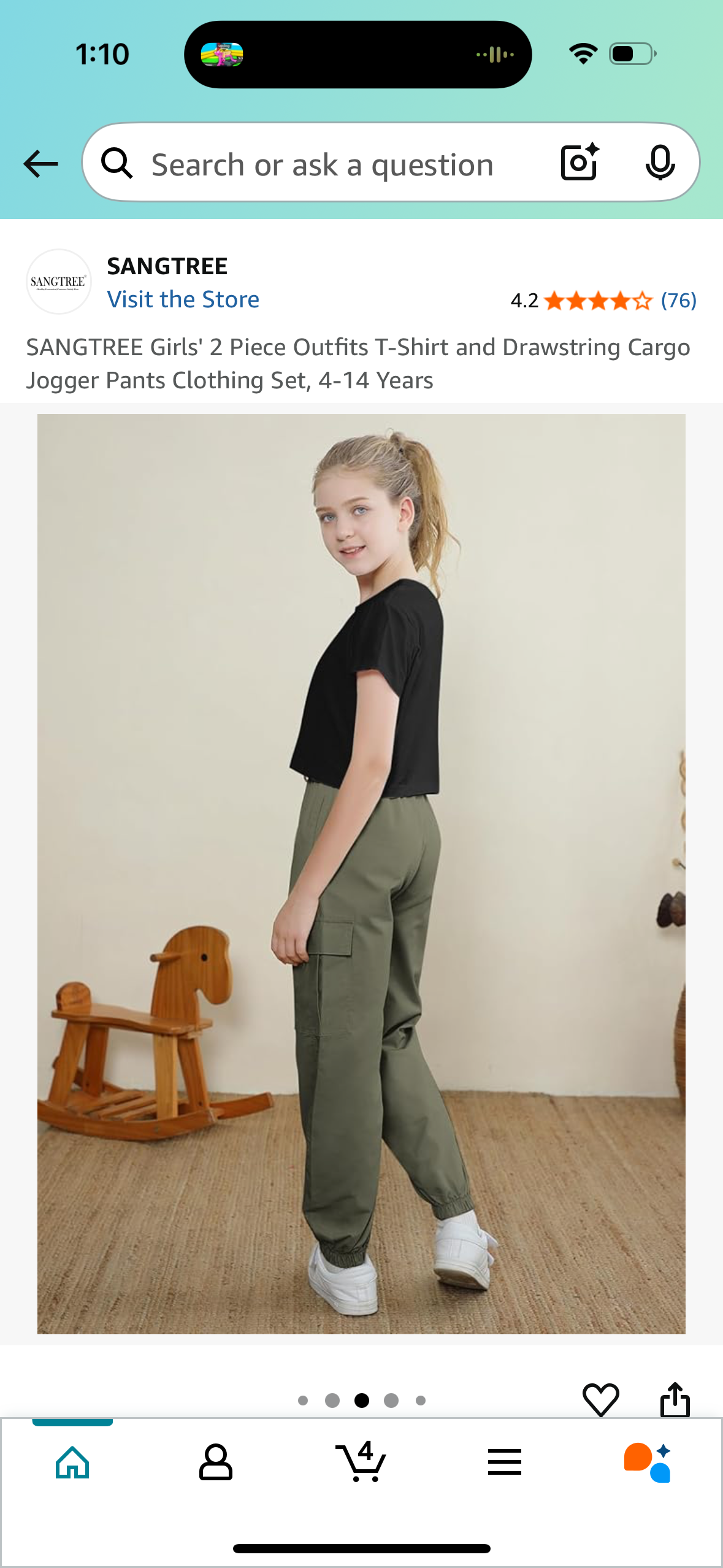 SANGTREE Girl's 2 Piece Outfit, T-Shirt and Drawstring Cargo Jogger Pants (Size 170/girls 13-14)