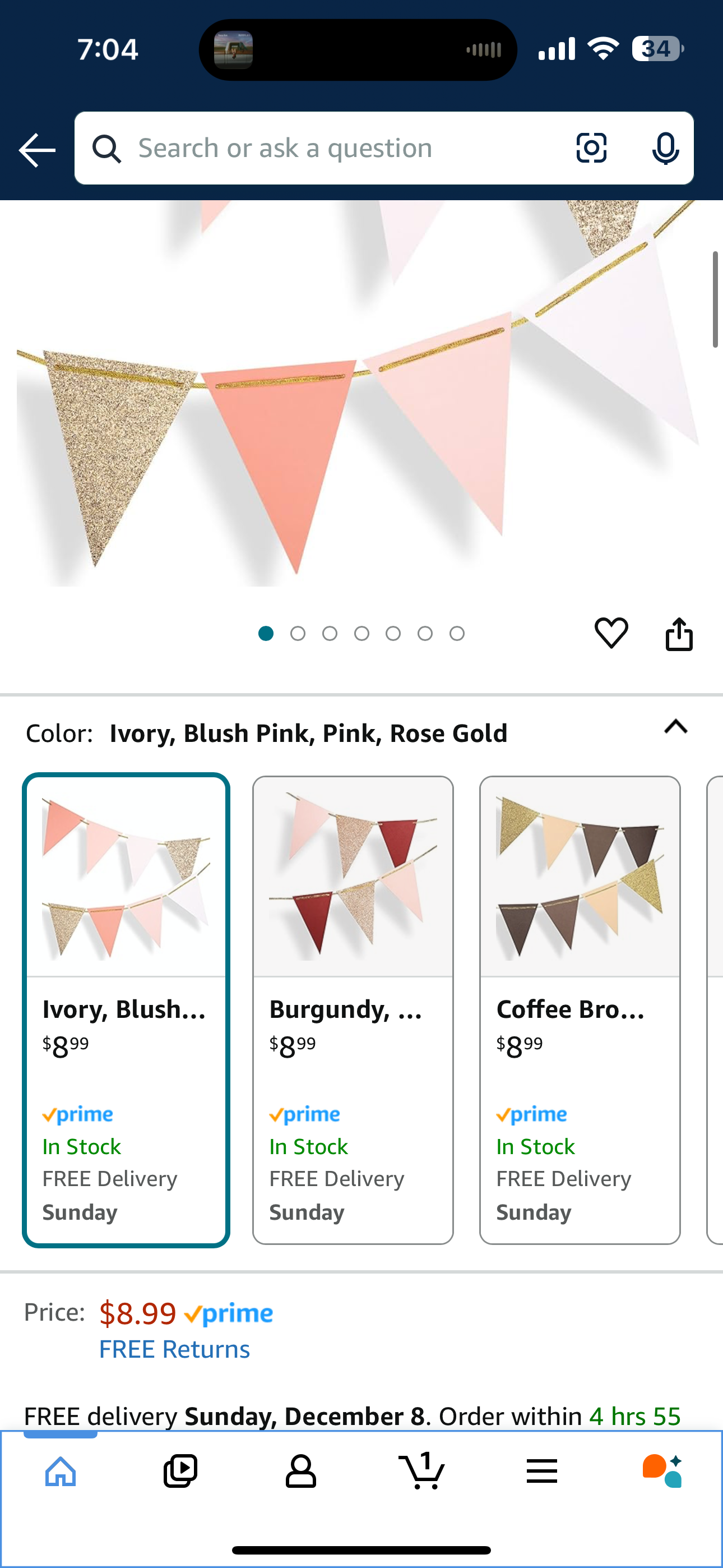 Fonder Mols 10-feet Vintage Style Pennant Banner, Rose Gold Party Banner, Paper Triangle Flags Bunting for Boho Wedding Party, Baby Shower, Girl Room Nursery Decoration (Ivory+Pink+Rose Gold Glitter)